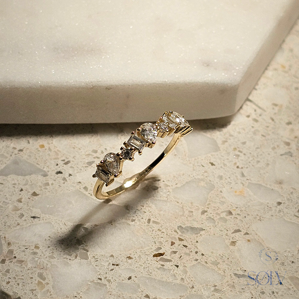 Solv Sterling Silver Gold Plated Cubic Zirconia Ring, Size 9