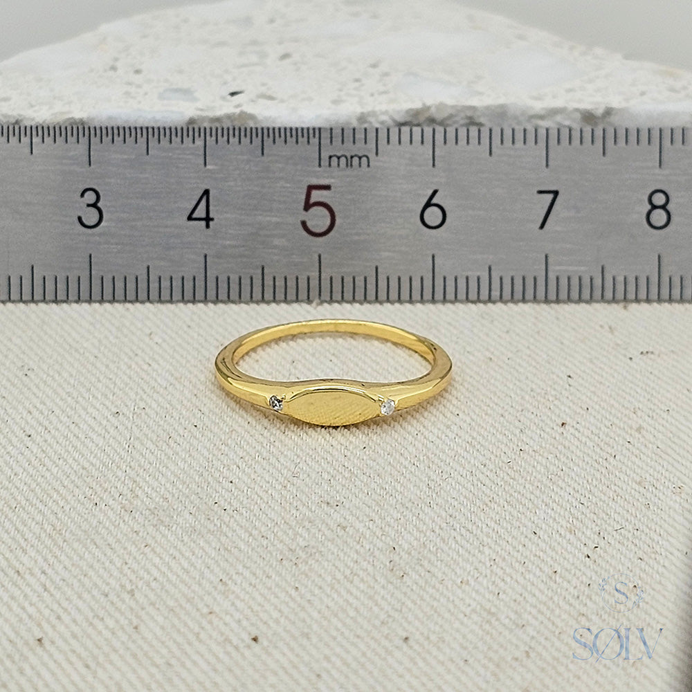 Solv Sterling Silver Gold Plated Signet Ring, Size 6