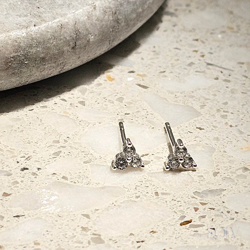 Solv Sterling Silver Cubic Zirconia Stud Earrings