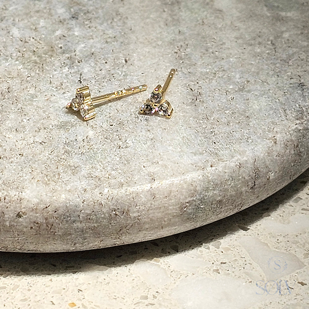 Solv Sterling Silver Gold Plated Cubic Zirconia Stud Earrings