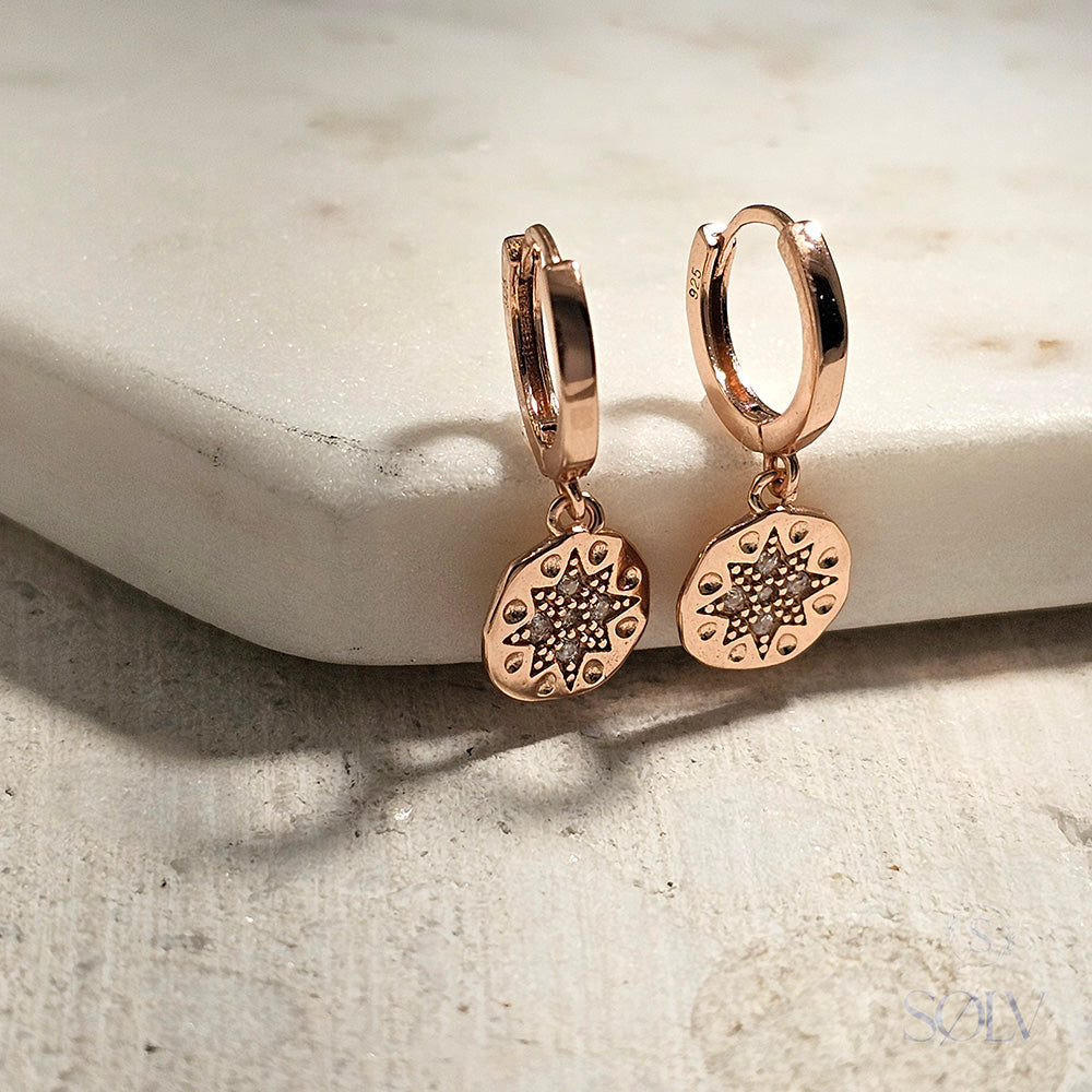Solv Sterling Silver Gold Plated Cubic Zirconia Disc Huggie Earrings
