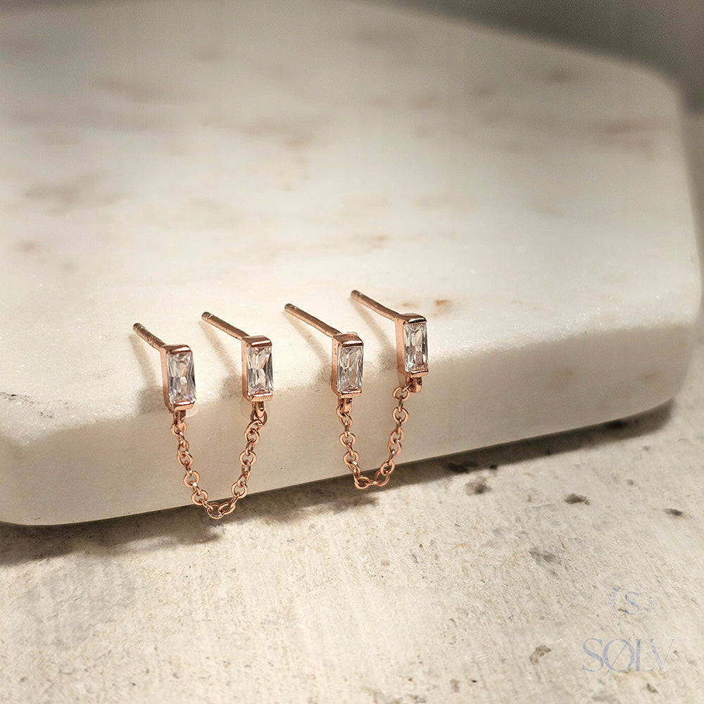 Solv Sterling Silver Gold Plated Double Stud Earrings
