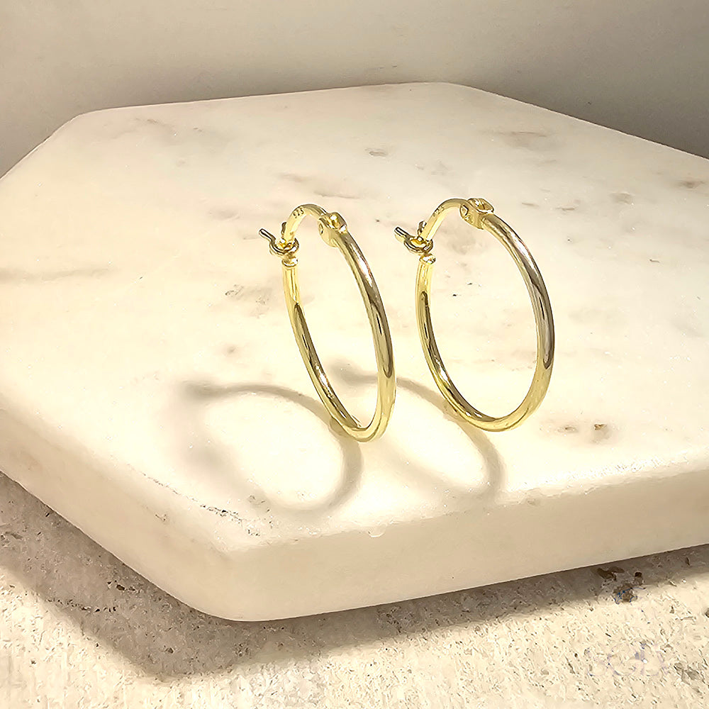 Solv Sterling Silver Gold Plated Hoop Earrings