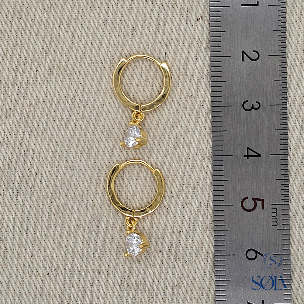 Solv Sterling Silver Gold Plated Huggies with Cubic Zirconia Drop
