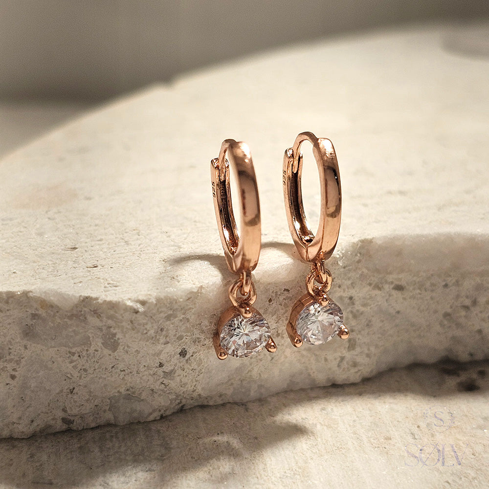 Solv Sterling Silver Gold Plated Cubic Zirconia Huggie Drop Earrings