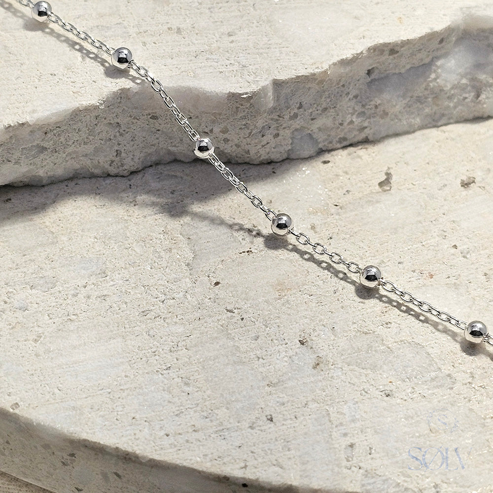 Solv Sterling Silver Ball Anklet