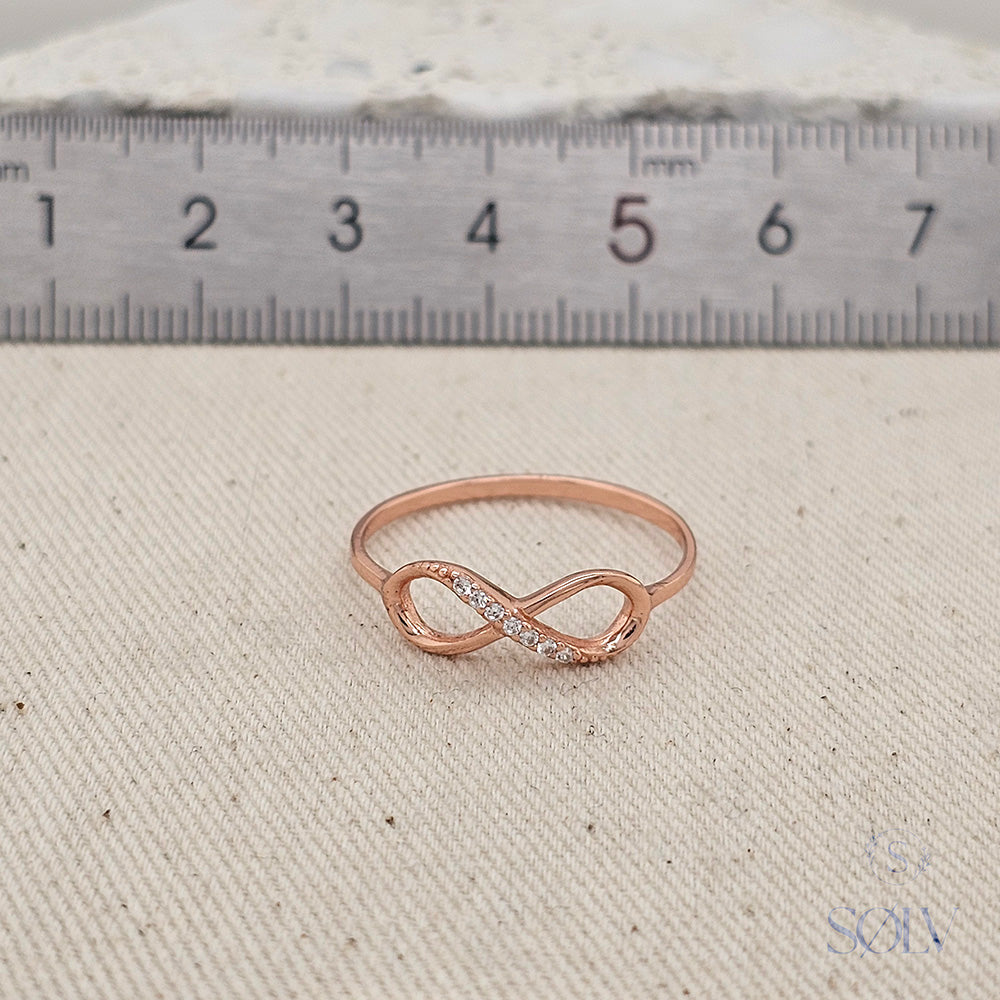 Solv Sterling Silver Gold Plated Cubic Zirconia Infinity Ring, Size L