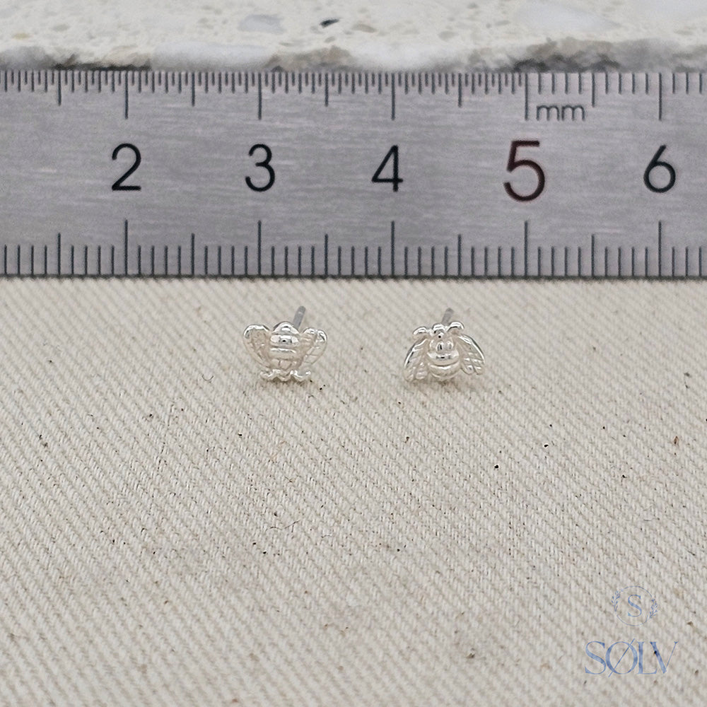Solv Sterling Silver Mini Bee Stud Earrings