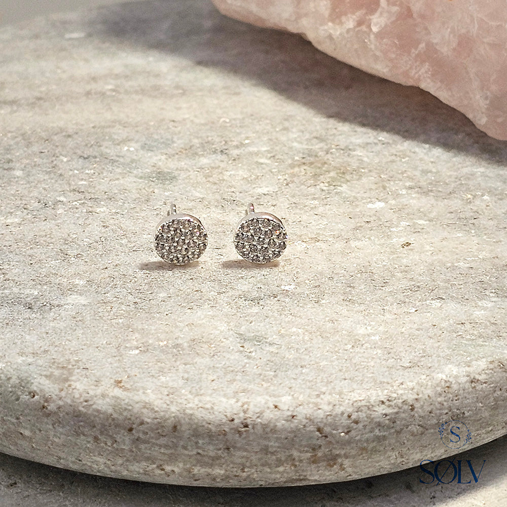 Solv Sterling Silver Cubic Zirconia Cluster Stud Earrings