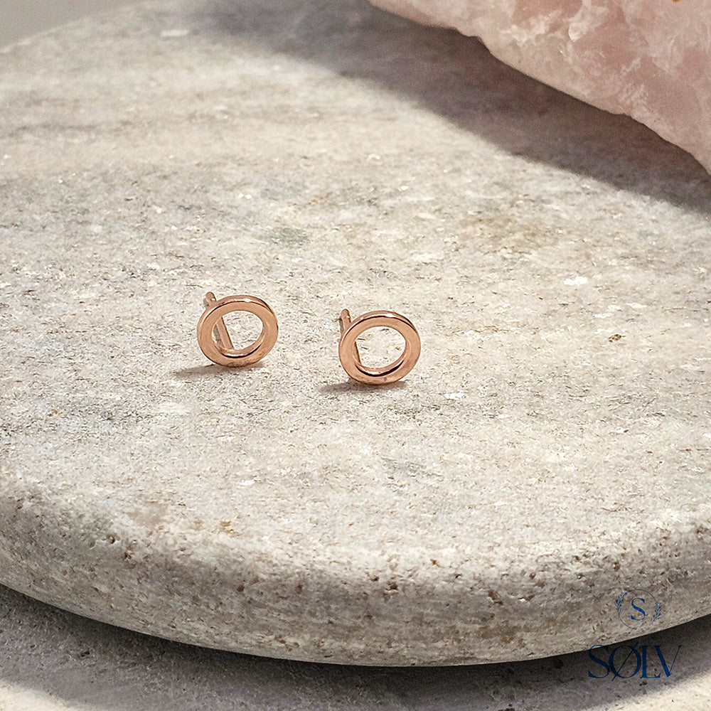Solv Sterling Silver Gold Plated Open Circle Stud Earrings