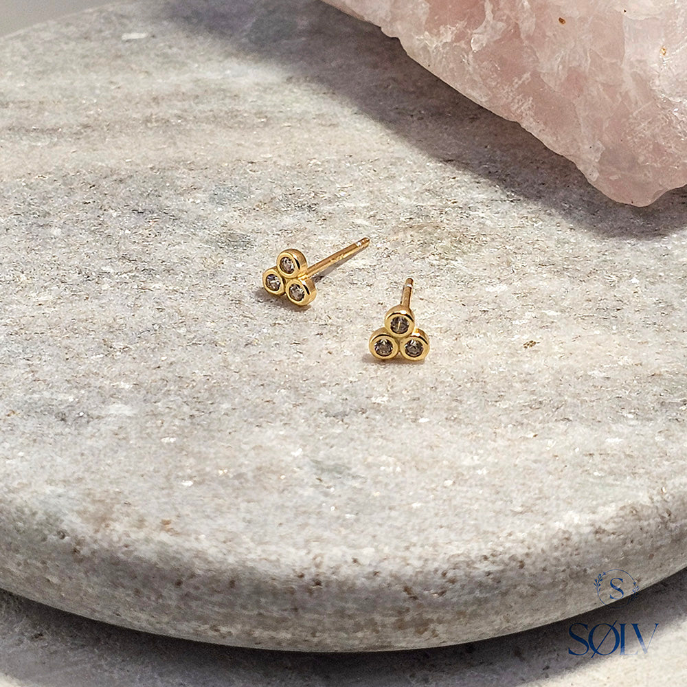 Solv Sterling Silver Gold Plated Cubic Zirconia Stud Earrings