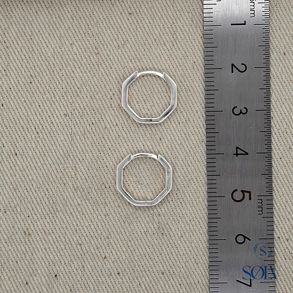 Solv Sterling Silver Octagon Cubic Zirconia Huggie Earrings