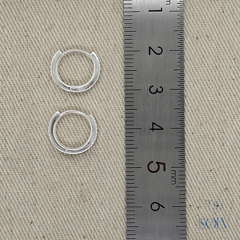Solv Sterling Silver Line Detailed Huggie Earrings