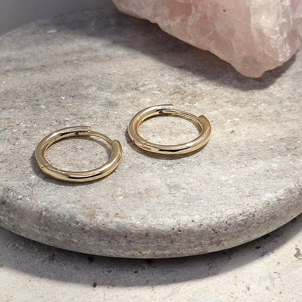 Solv Sterling Silver Gold Plated Huggie Earrings