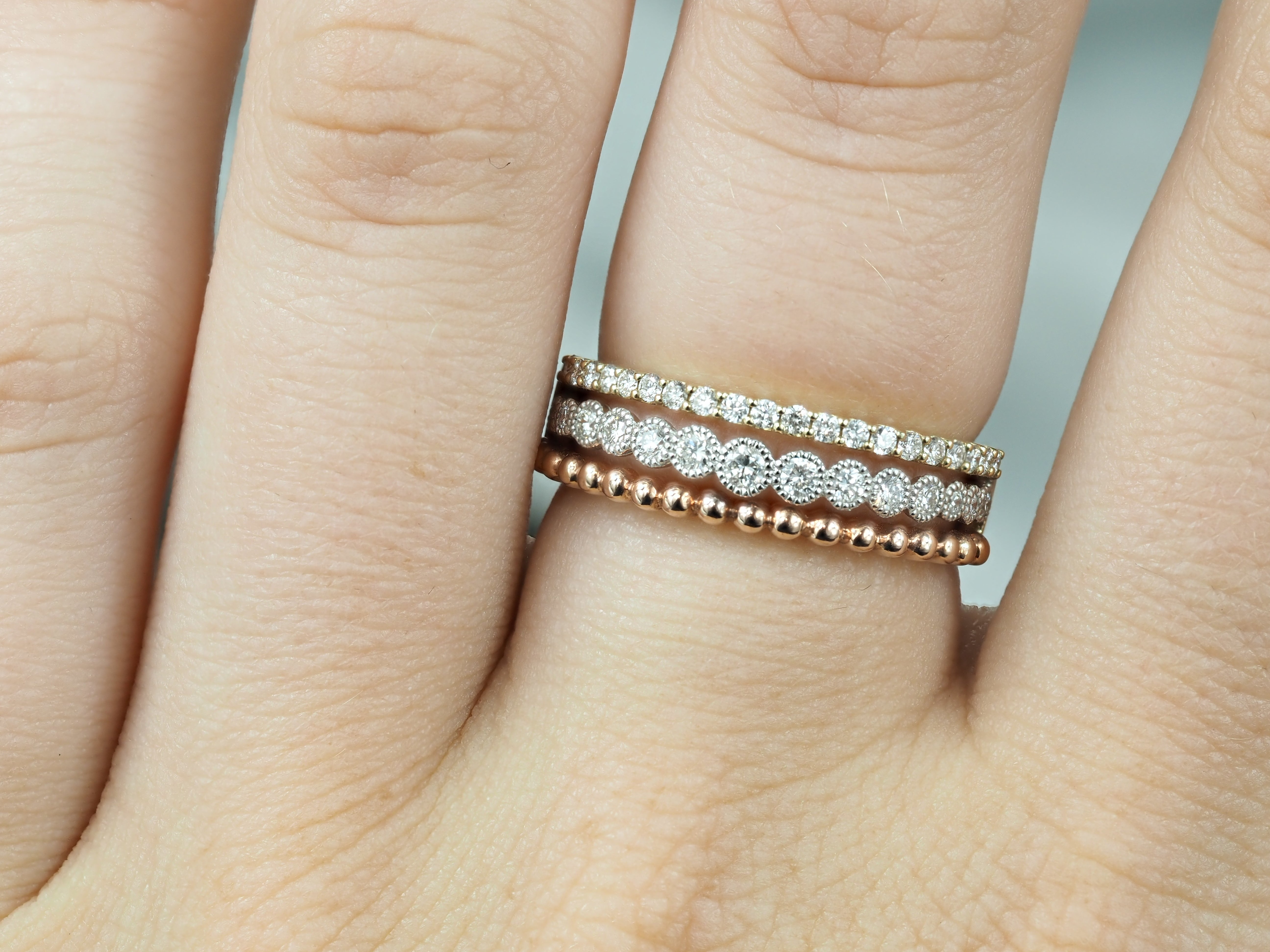 9ct Yellow, Rose and White Gold Multistrand Diamond Ring