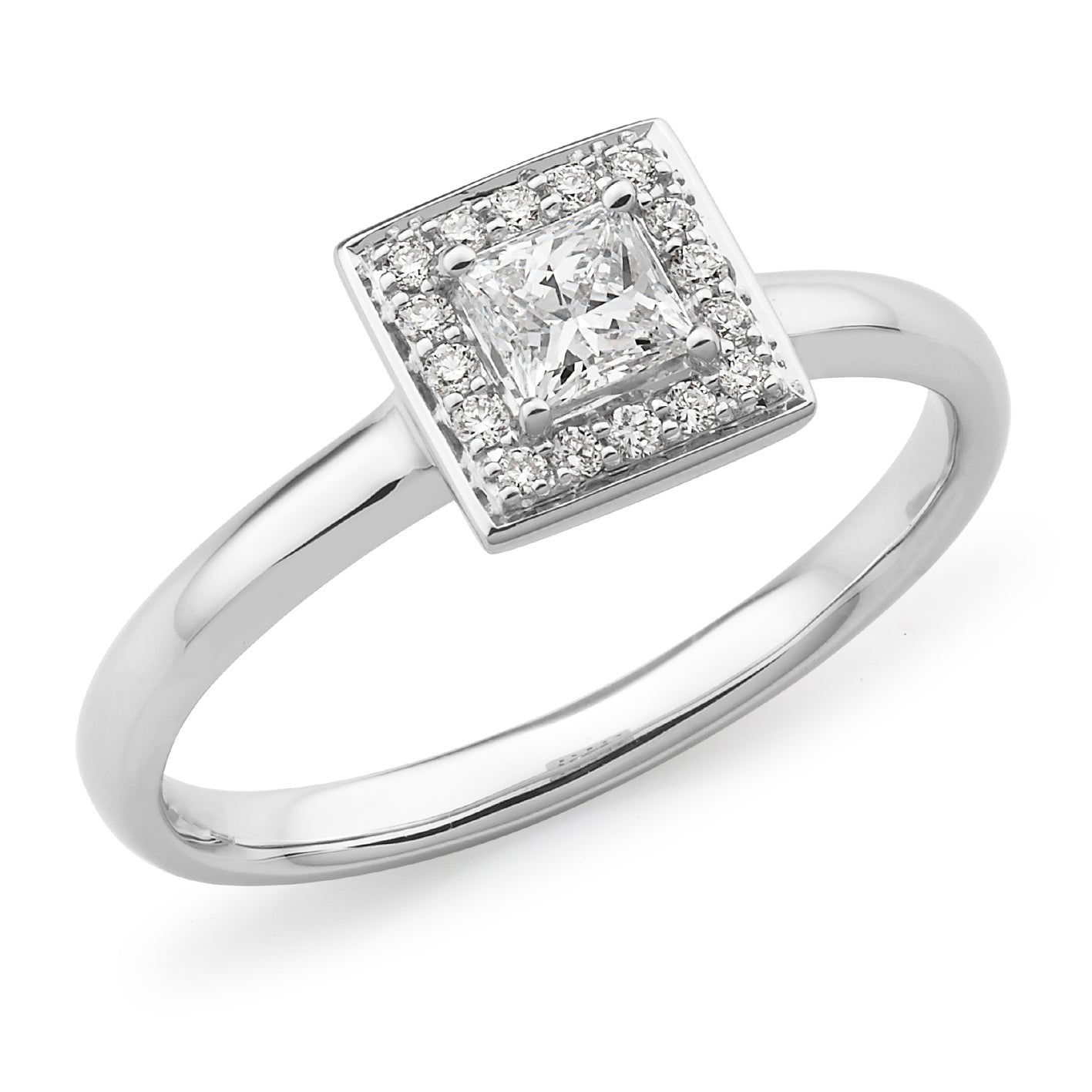 18ct White Gold Princess cut halo engagement ring 0.25 carat centre