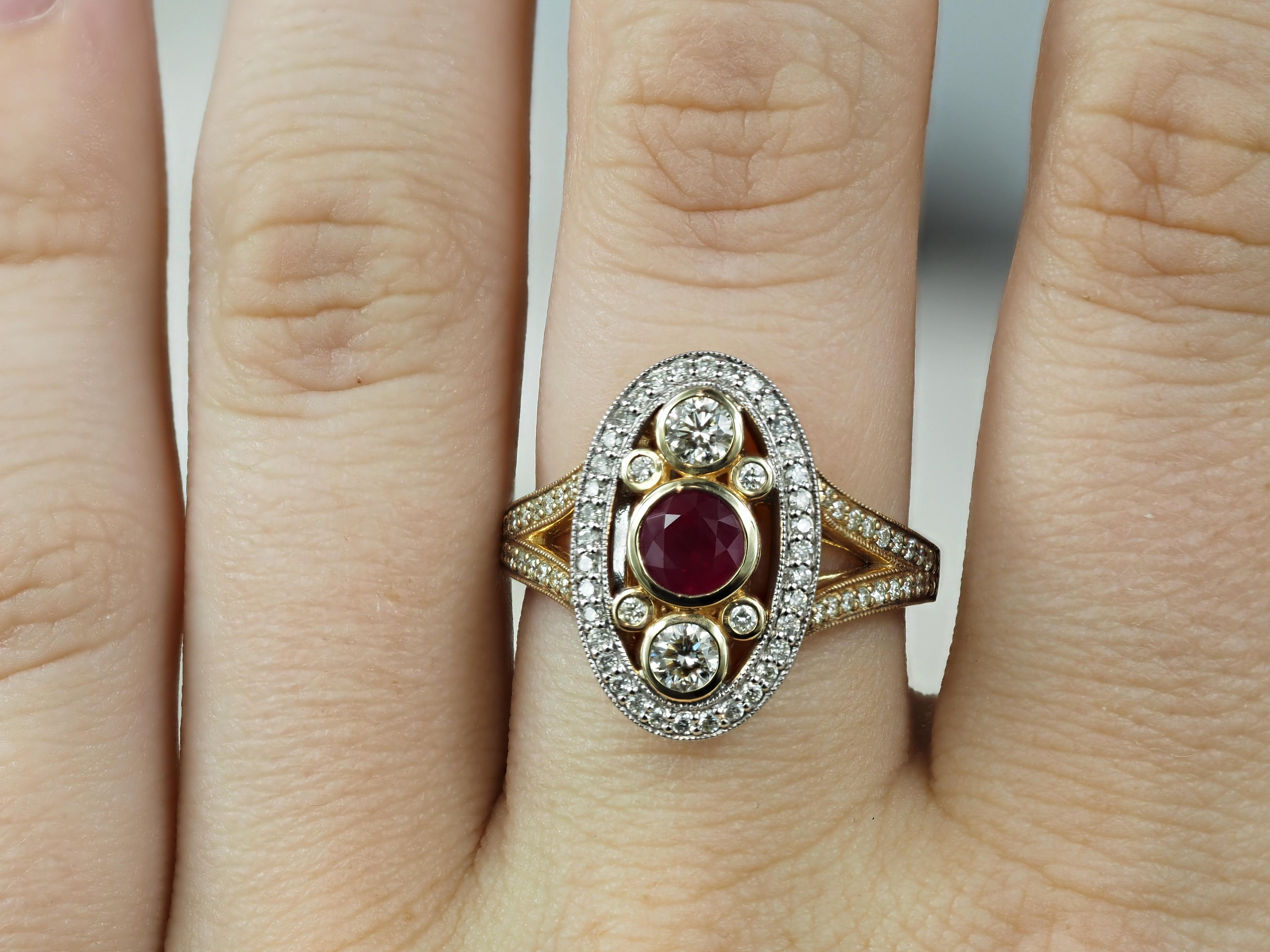 9ct Yellow Gold Ruby & Diamond Dress Ring, 0.71ct Centre