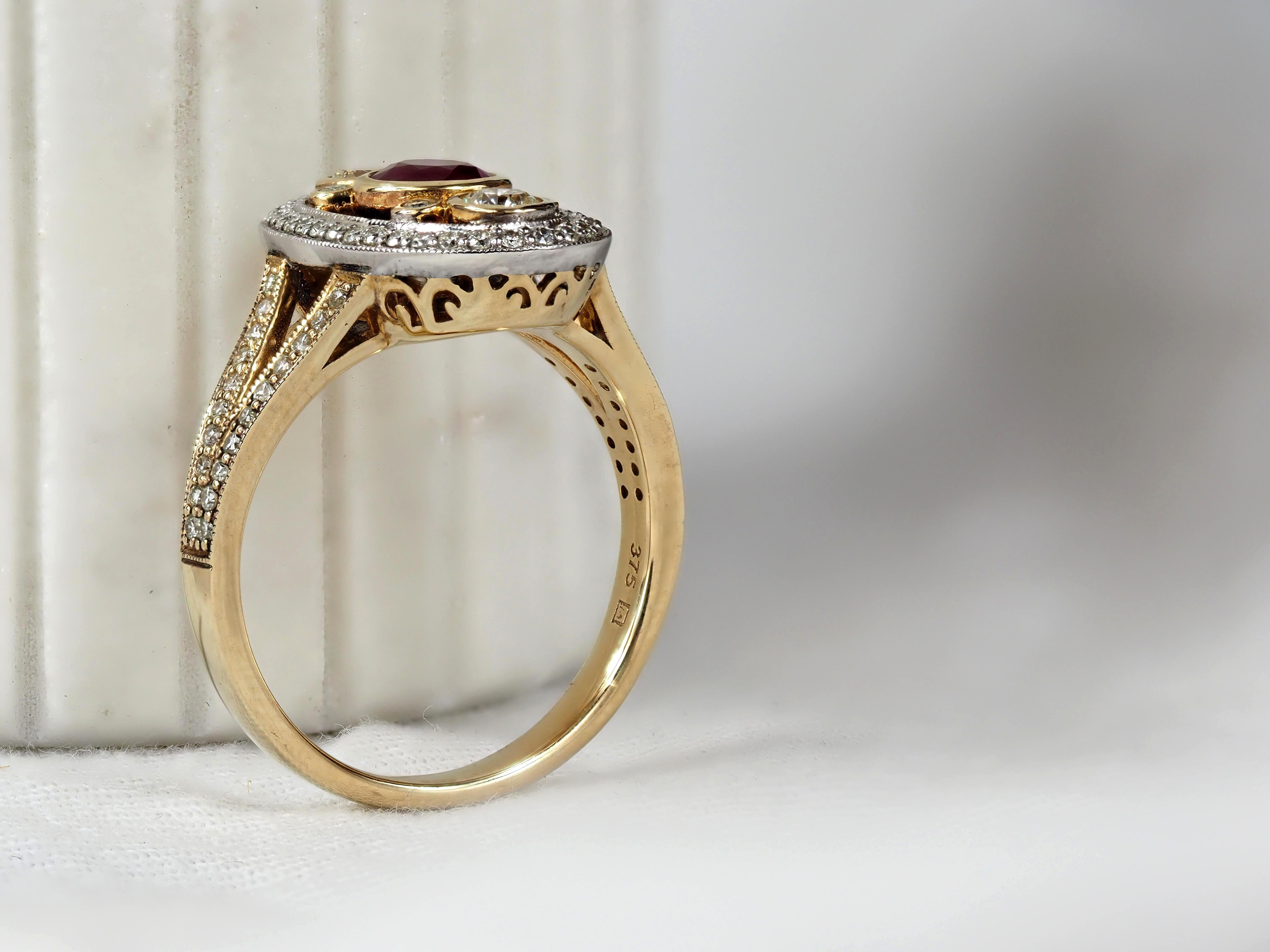 9ct Yellow Gold Ruby & Diamond Dress Ring, 0.71ct Centre