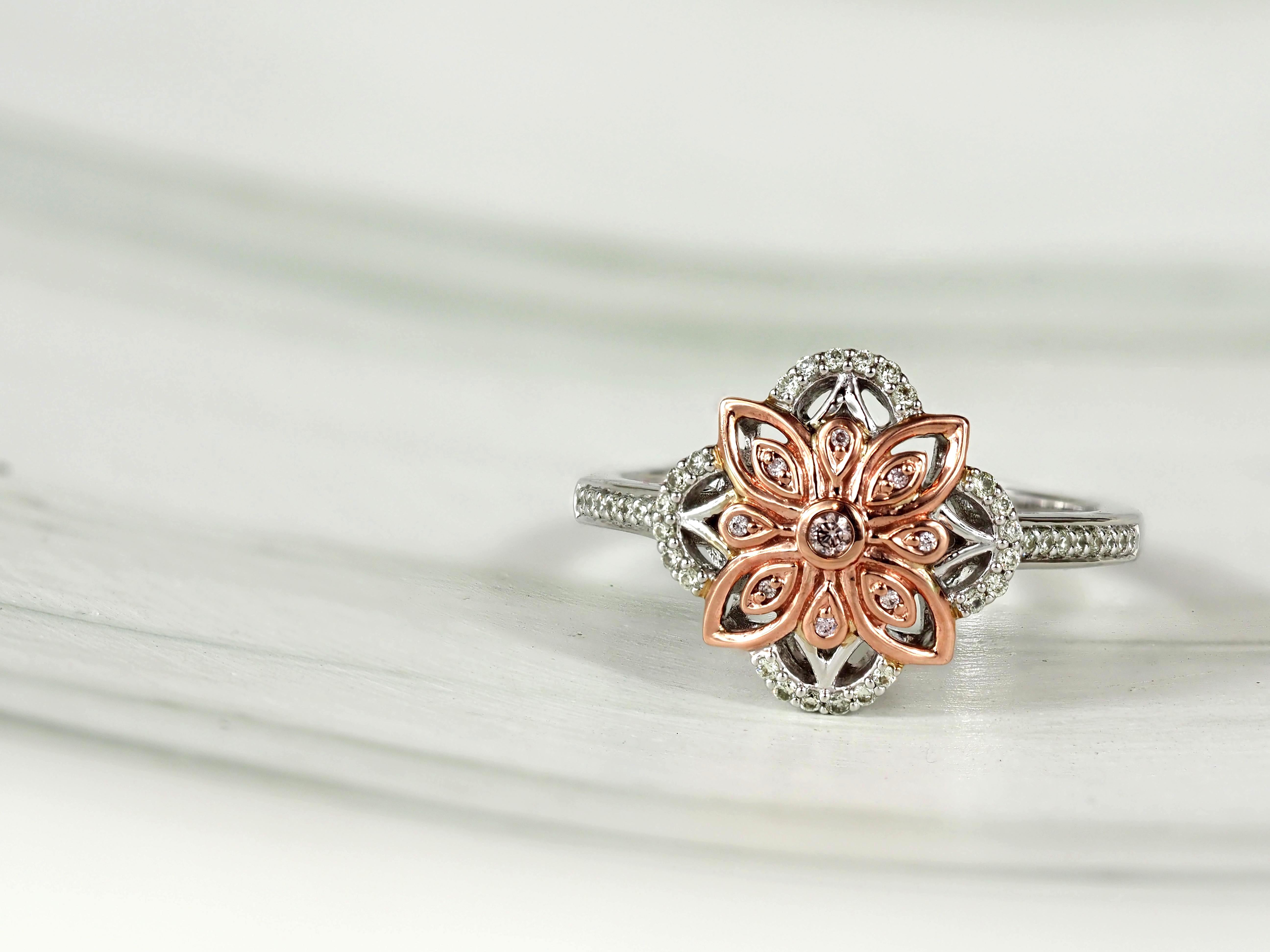 9ct Rose and White Gold Diamond and Pink Diamond Ring