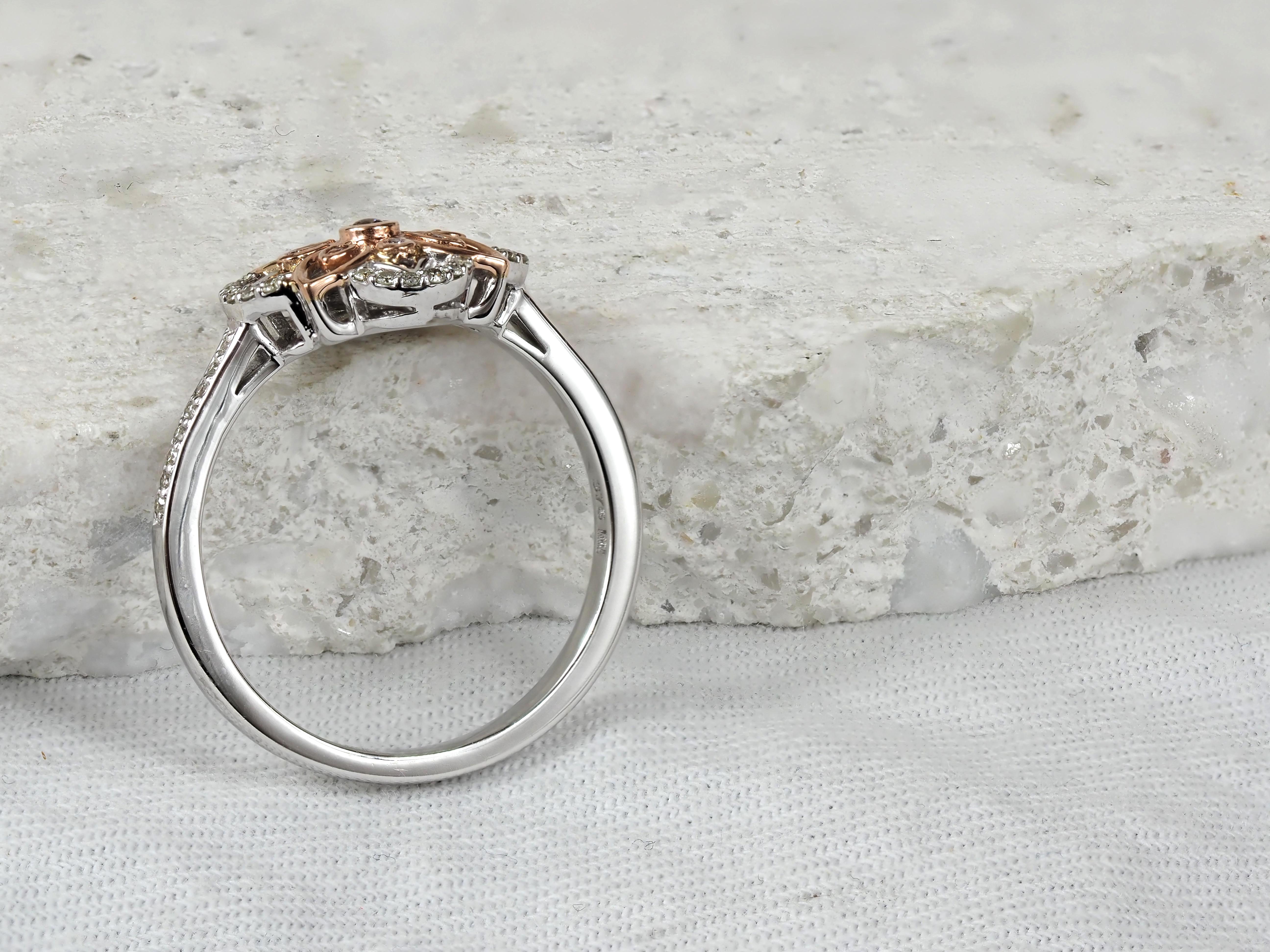 9ct Rose and White Gold Diamond and Pink Diamond Ring