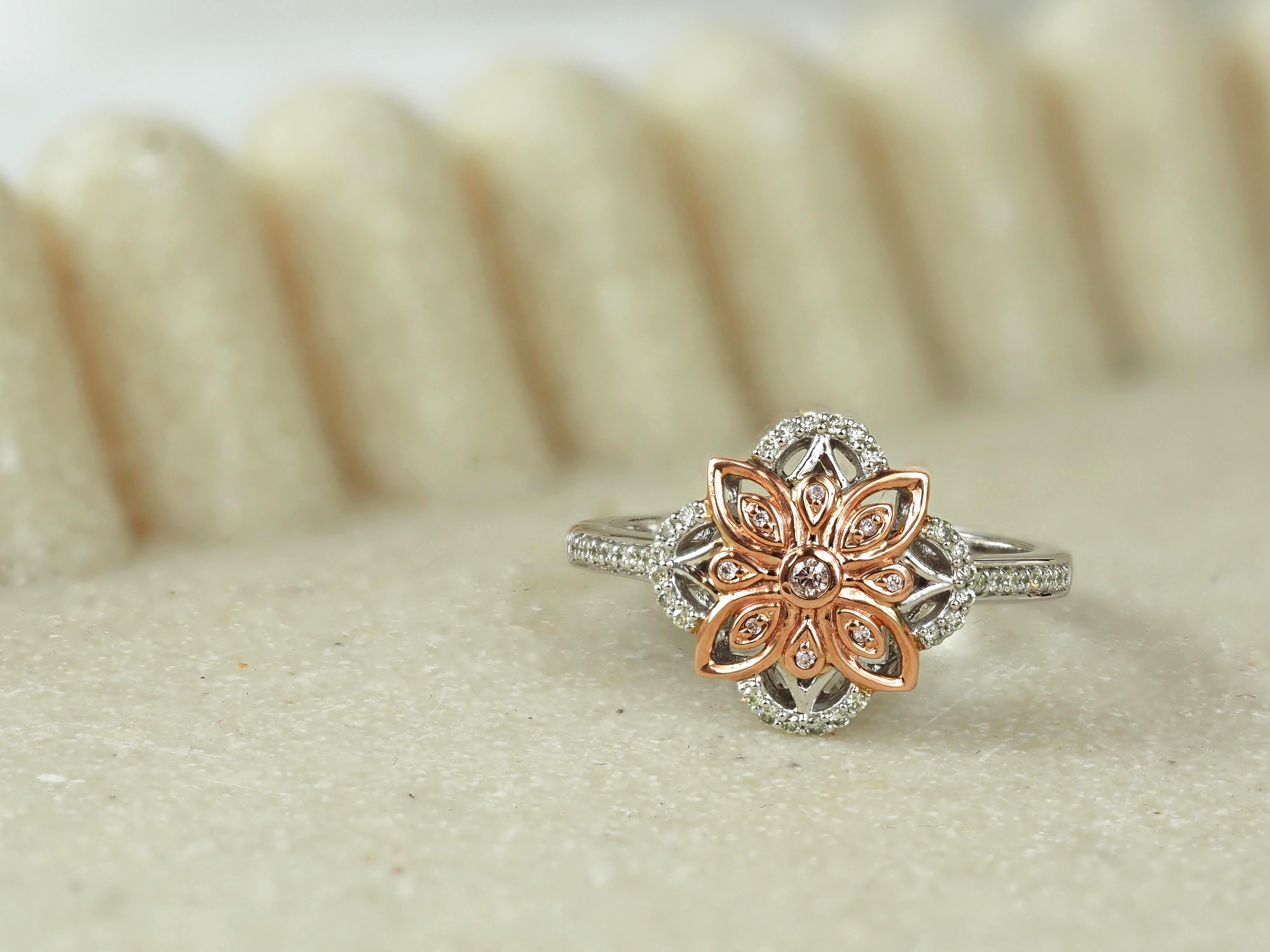 9ct Rose and White Gold Diamond and Pink Diamond Ring