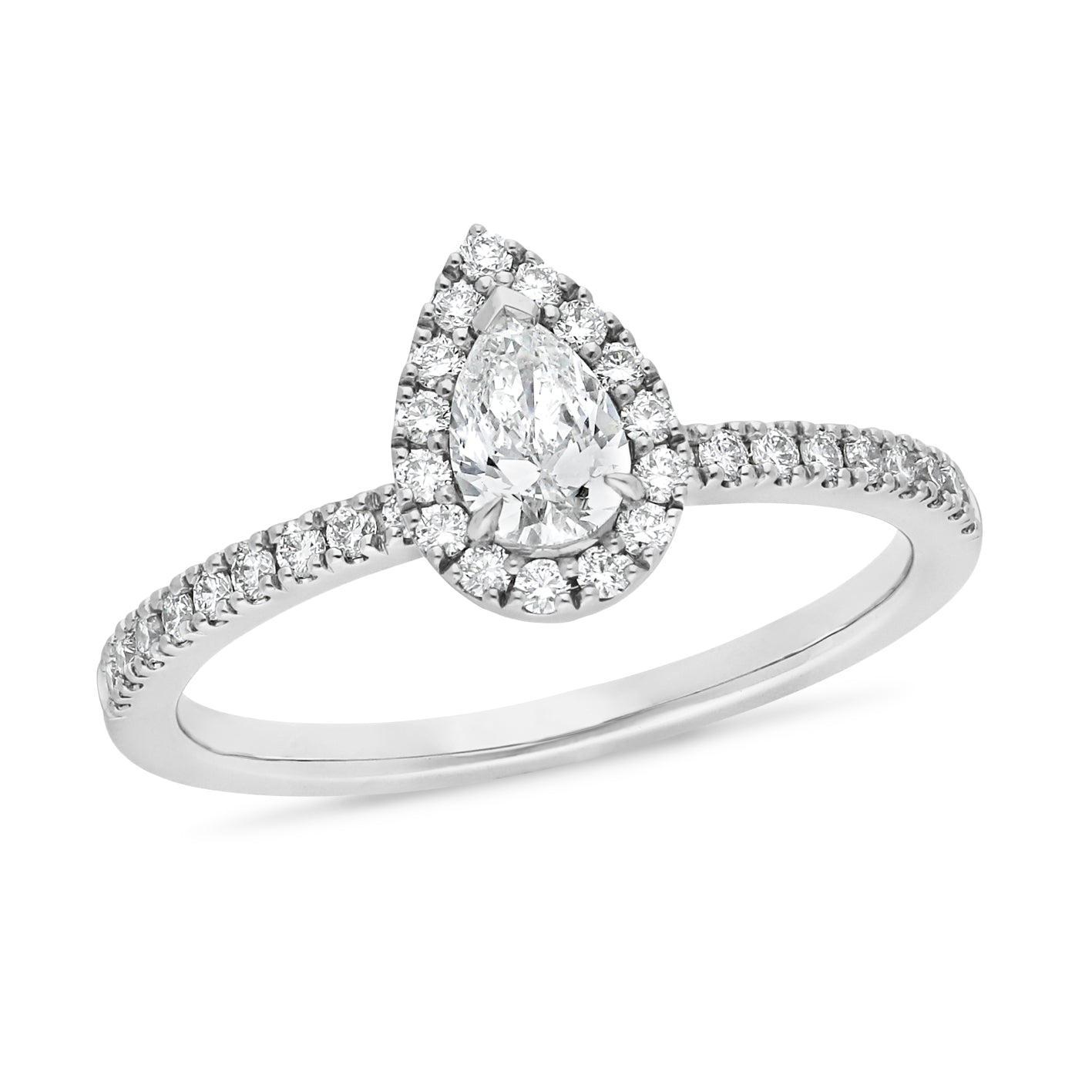 18ct White Gold Pear cut Diamond engagement ring, 0.30 carat centre