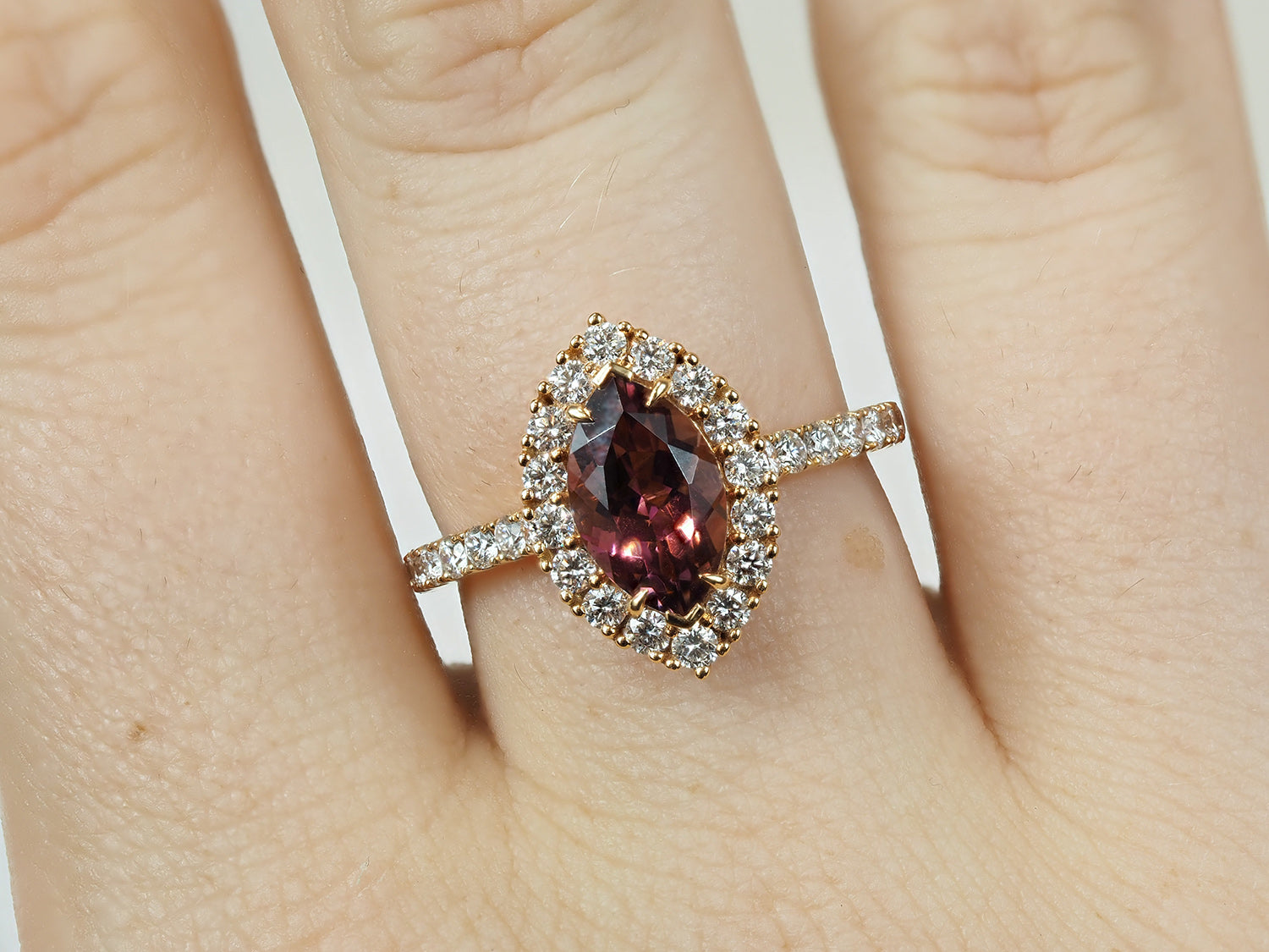18ct Rose Gold Pink Tourmaline & Diamond Ring, 1.33ct centre