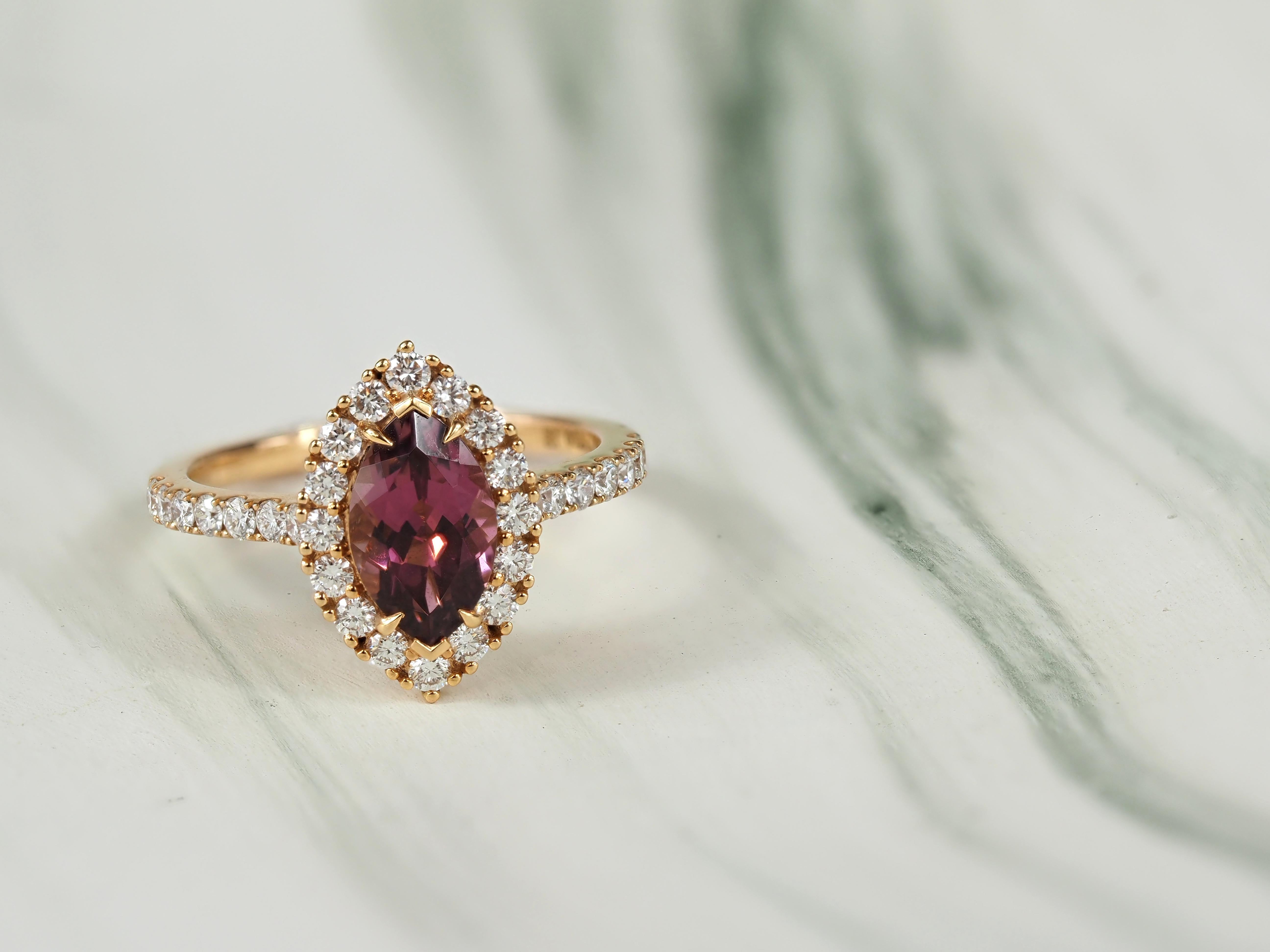 18ct Rose Gold Pink Tourmaline & Diamond Ring, 1.33ct centre