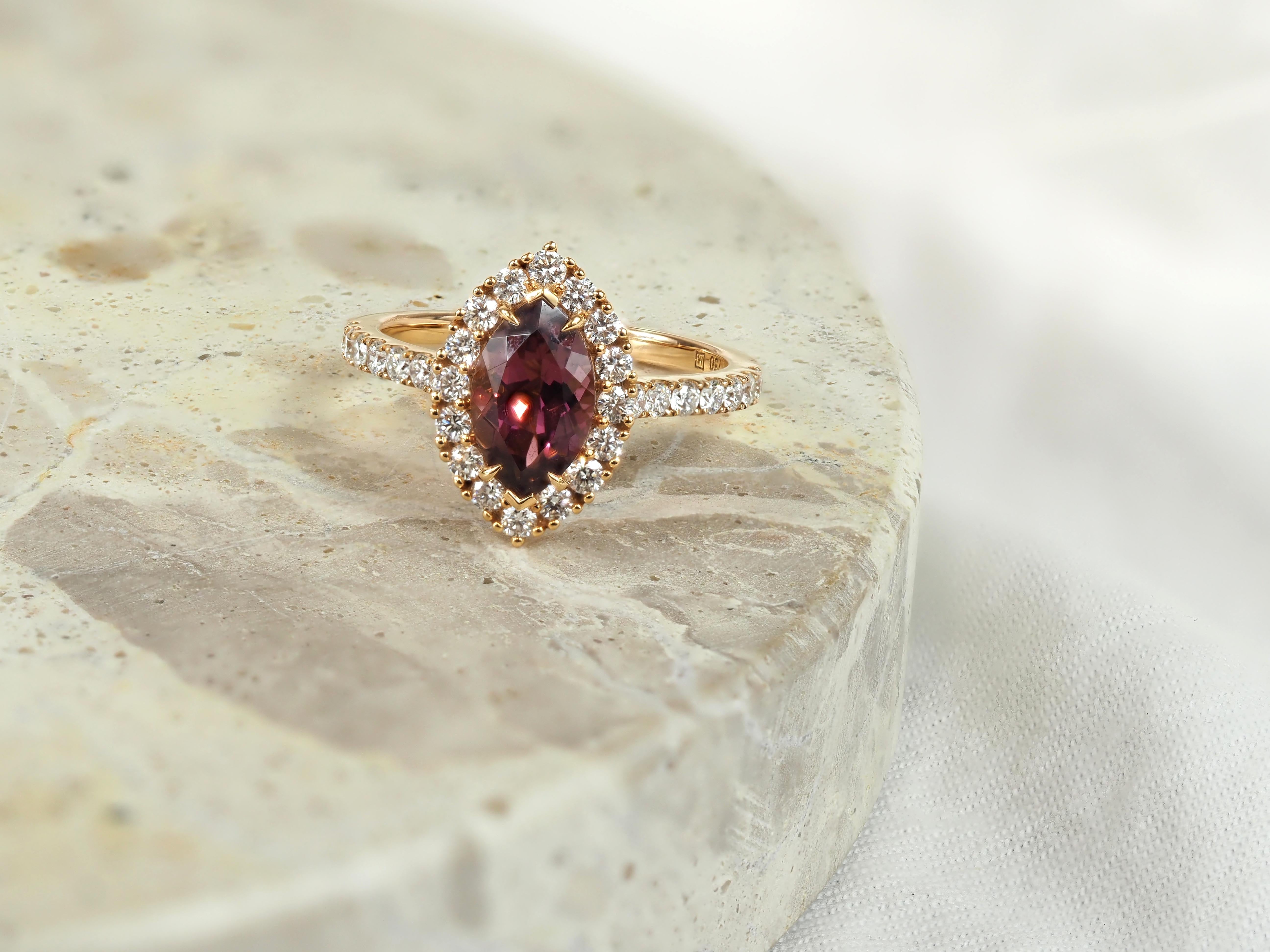 18ct Rose Gold Pink Tourmaline & Diamond Ring, 1.33ct centre