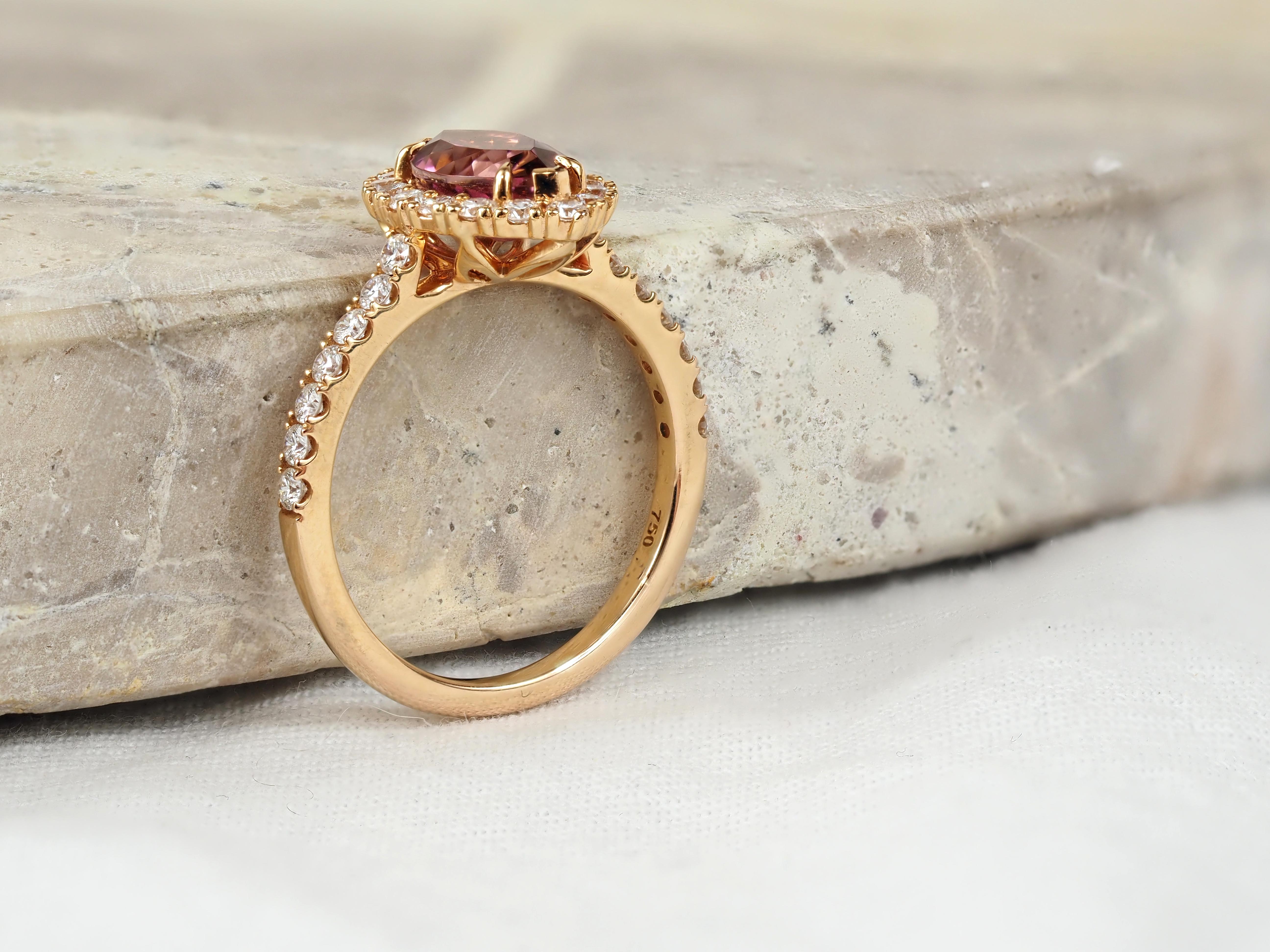 18ct Rose Gold Pink Tourmaline & Diamond Ring, 1.33ct centre