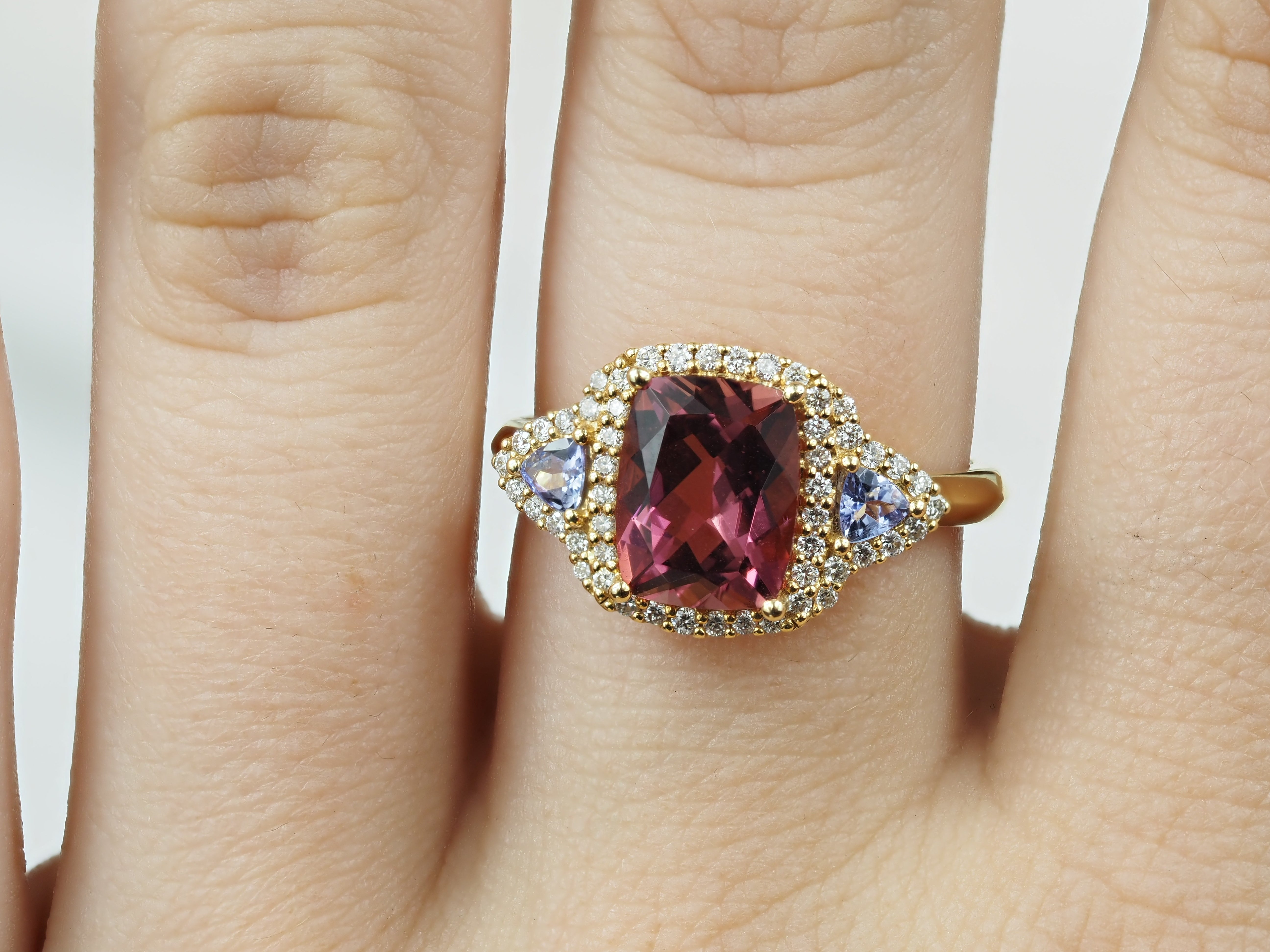 18ct Yellow Gold Pink Tourmaline & Tanzanite Ring