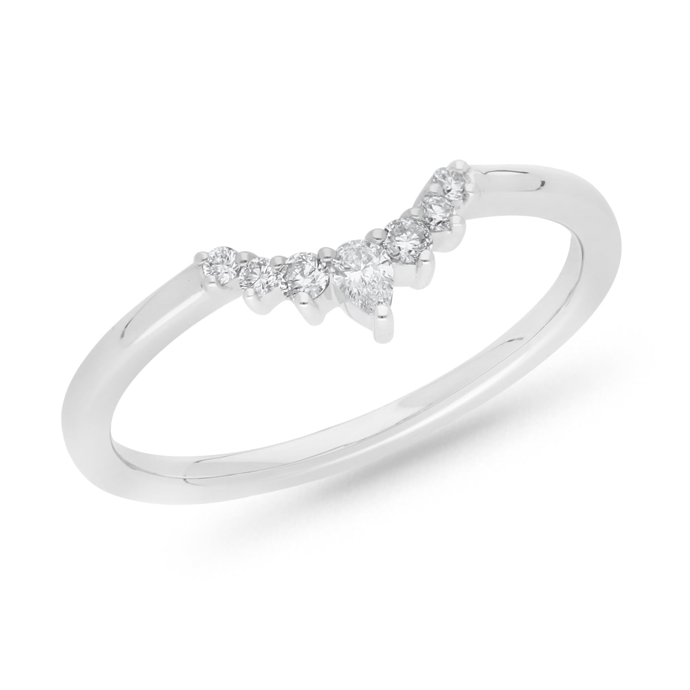 18ct gold Pear & Brilliant Cut shaped wedding ring, 0.14 carats.