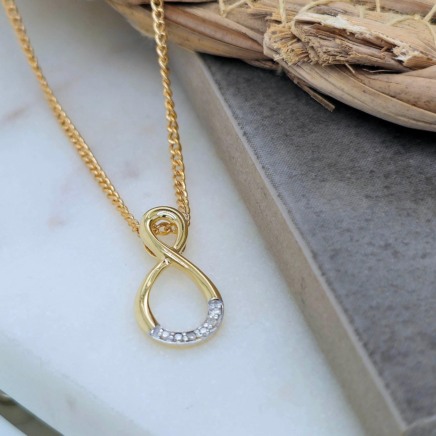 9ct Yellow Gold Diamond Infinity Pendant