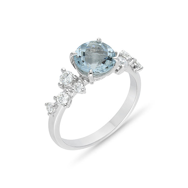 9ct White Gold Aquamarine and Diamond ring