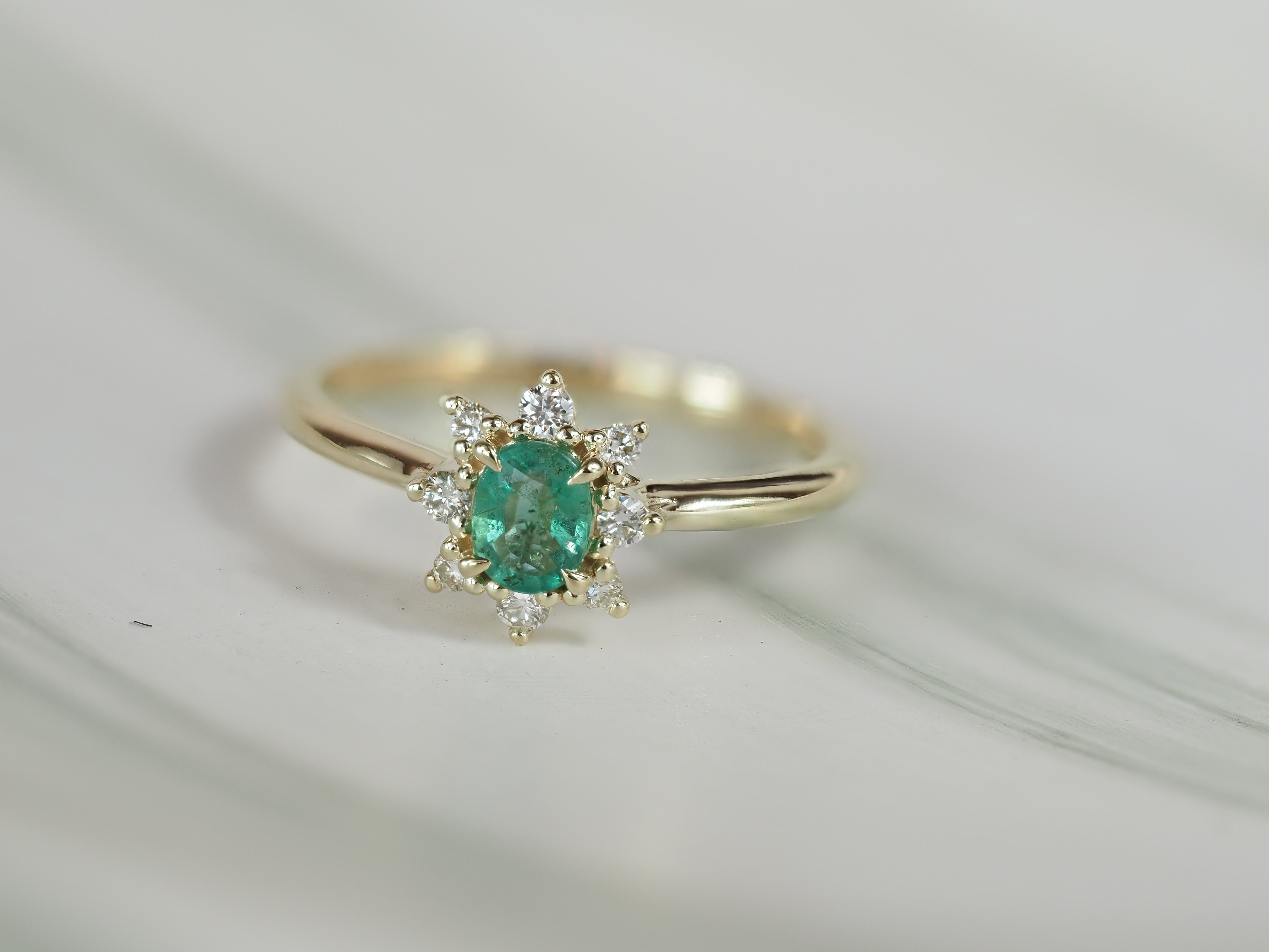 9ct Yellow Gold Emerald and Diamond Ring, 0.39ct Centre