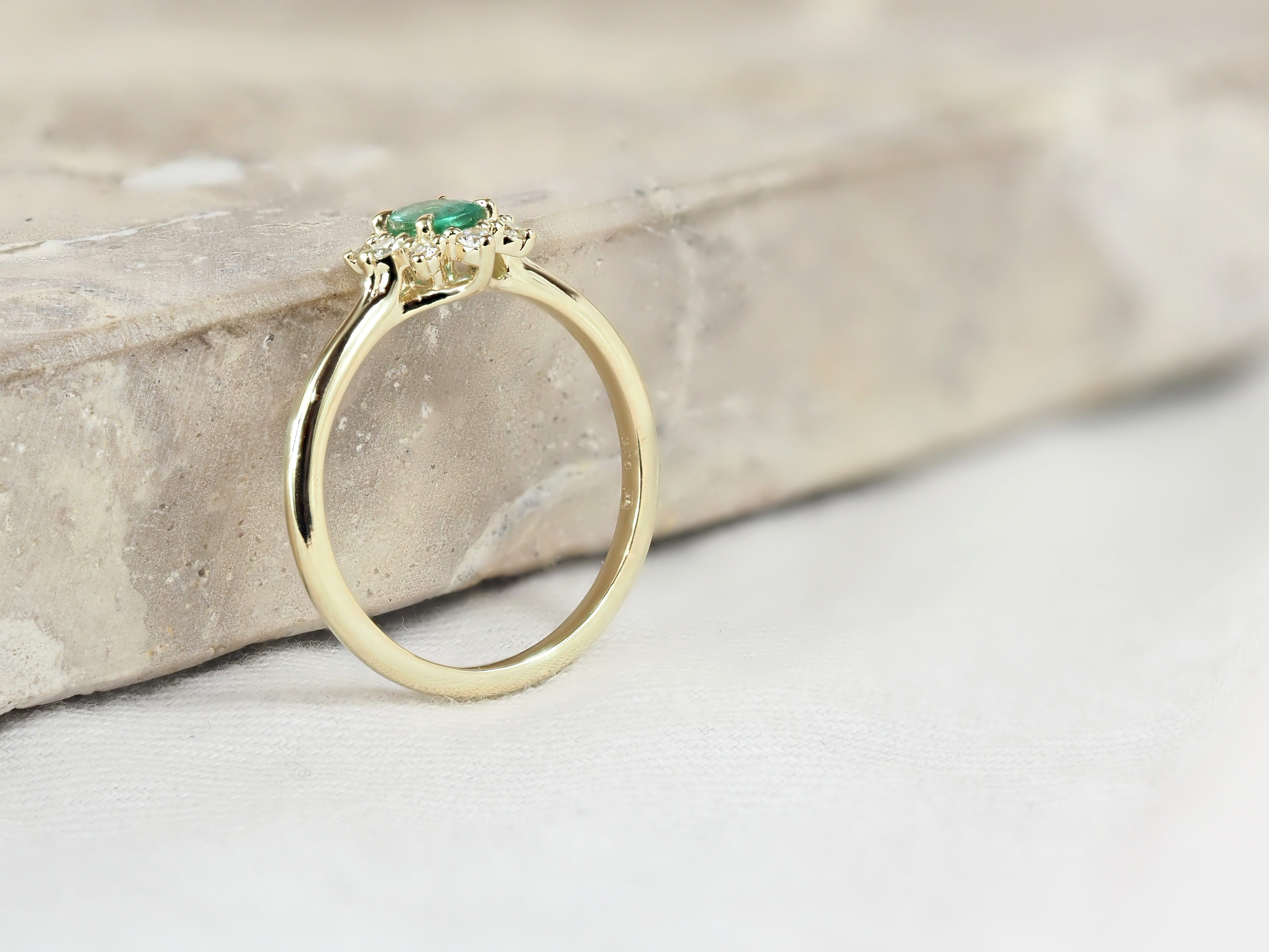 9ct Yellow Gold Emerald and Diamond Ring, 0.39ct Centre