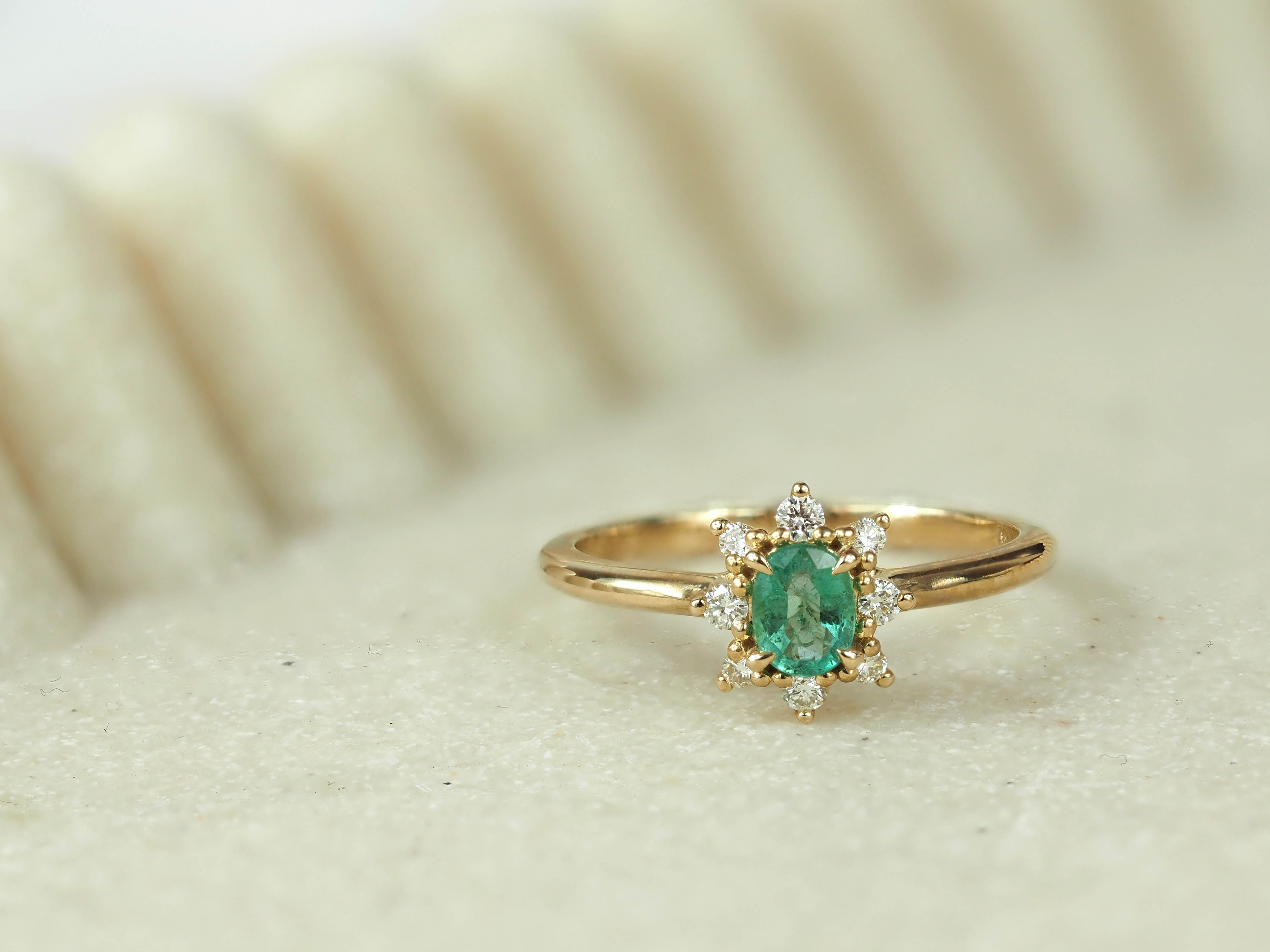 9ct Yellow Gold Emerald and Diamond Ring, 0.39ct Centre