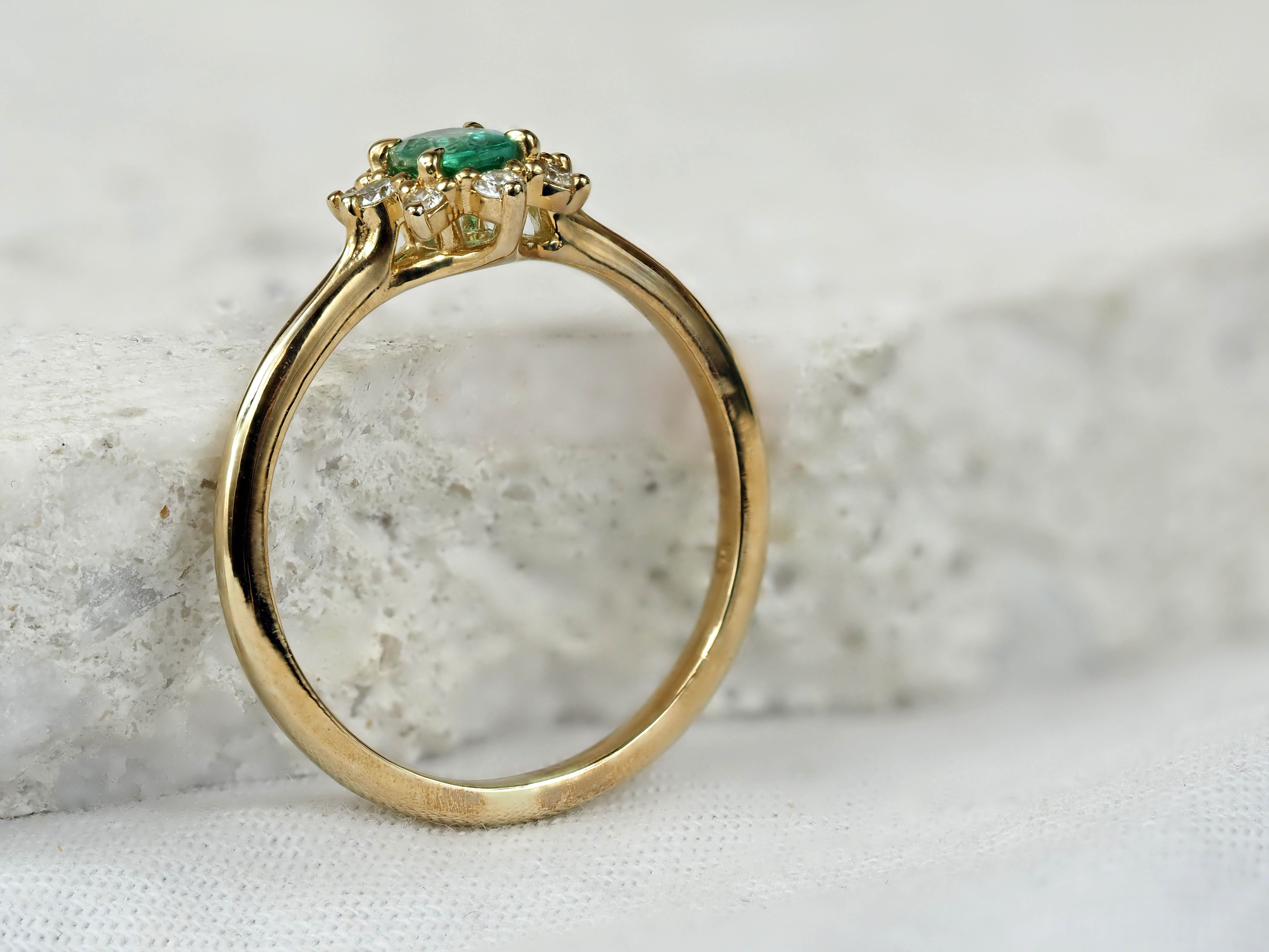 9ct Yellow Gold Emerald and Diamond Ring, 0.39ct Centre