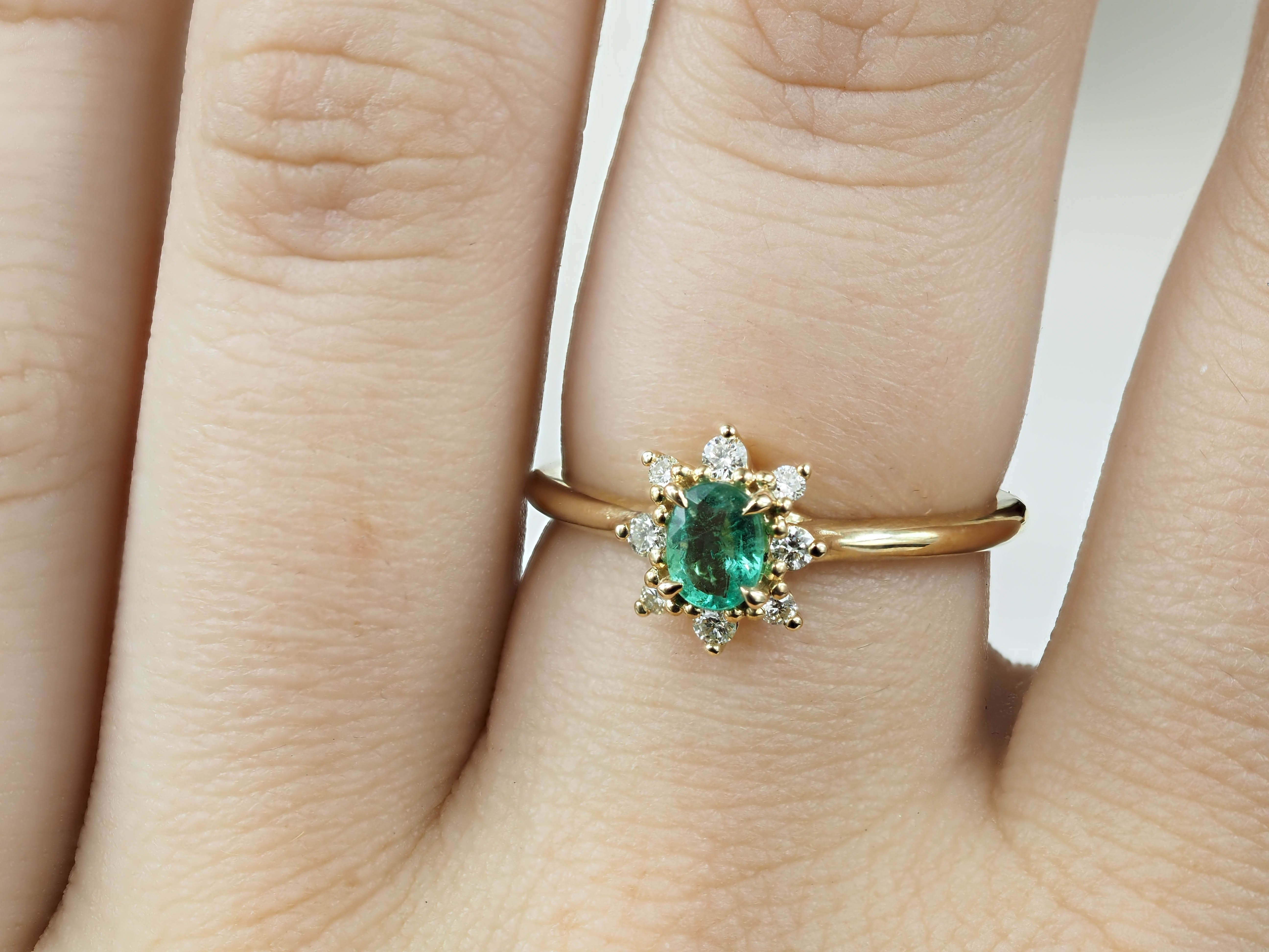 9ct Yellow Gold Emerald and Diamond Ring, 0.39ct Centre