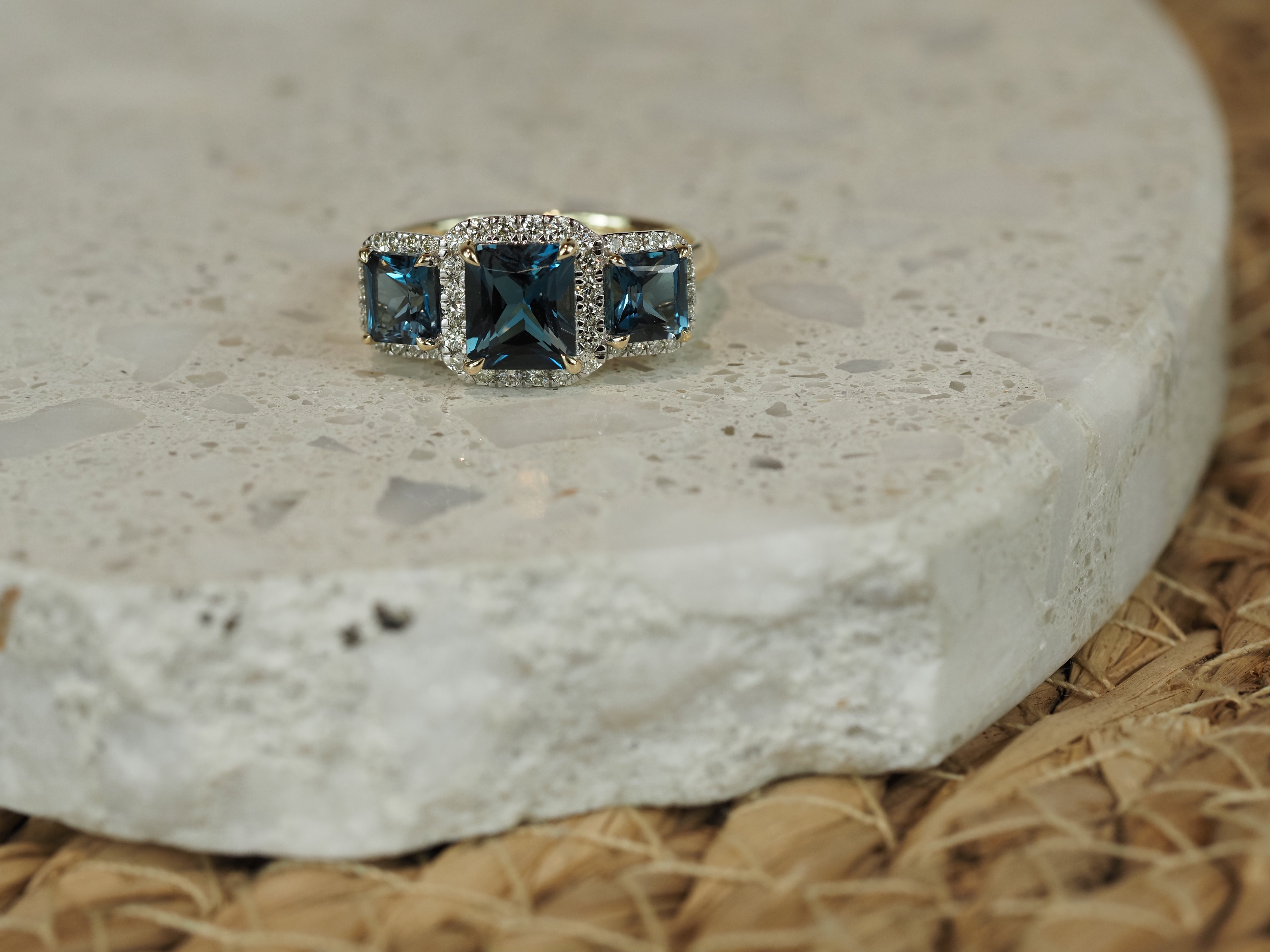 9ct Yellow Gold London Blue Topaz and Diamond ring