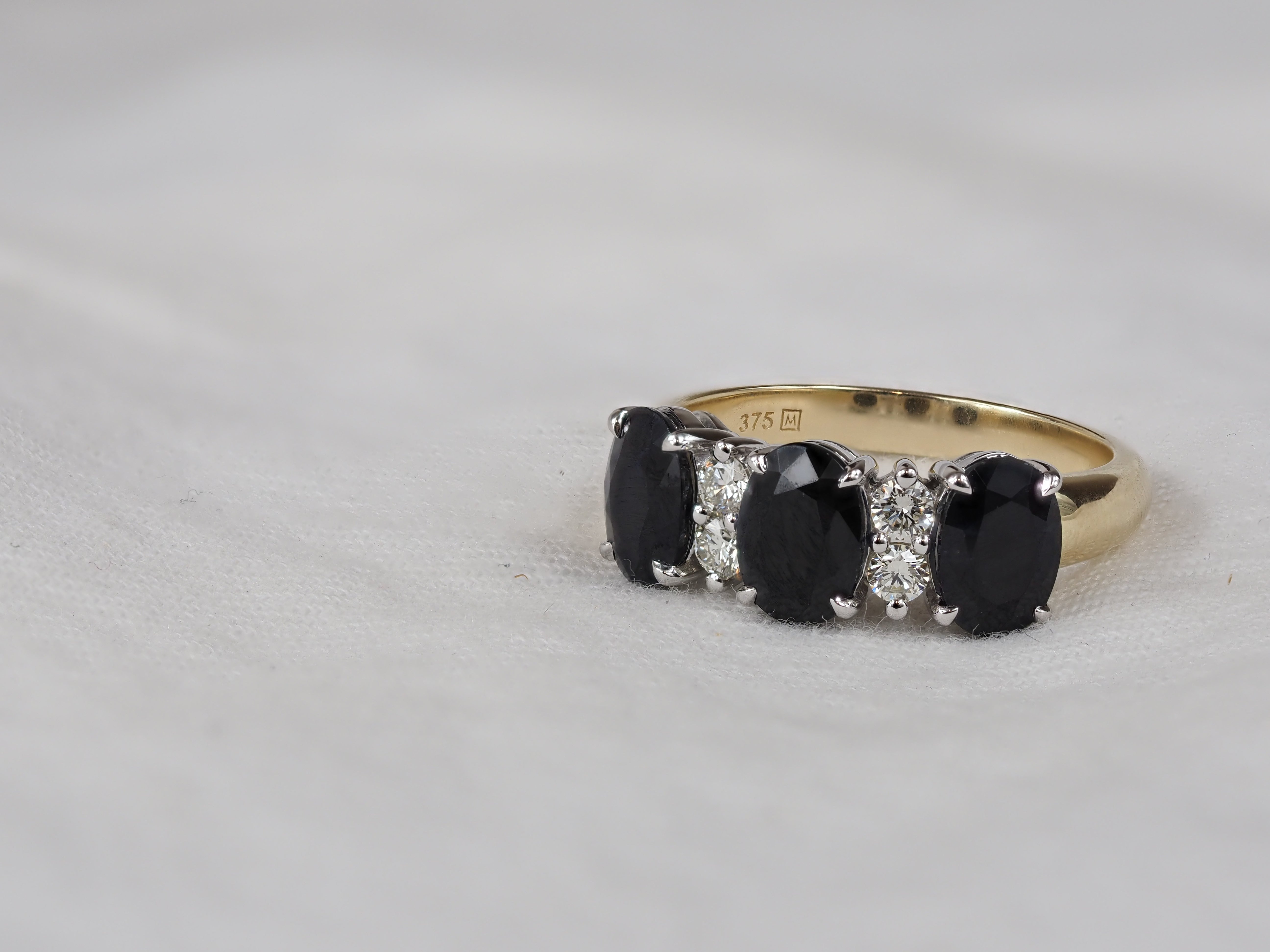 9ct Yellow and White Gold Sapphire and Diamond ring