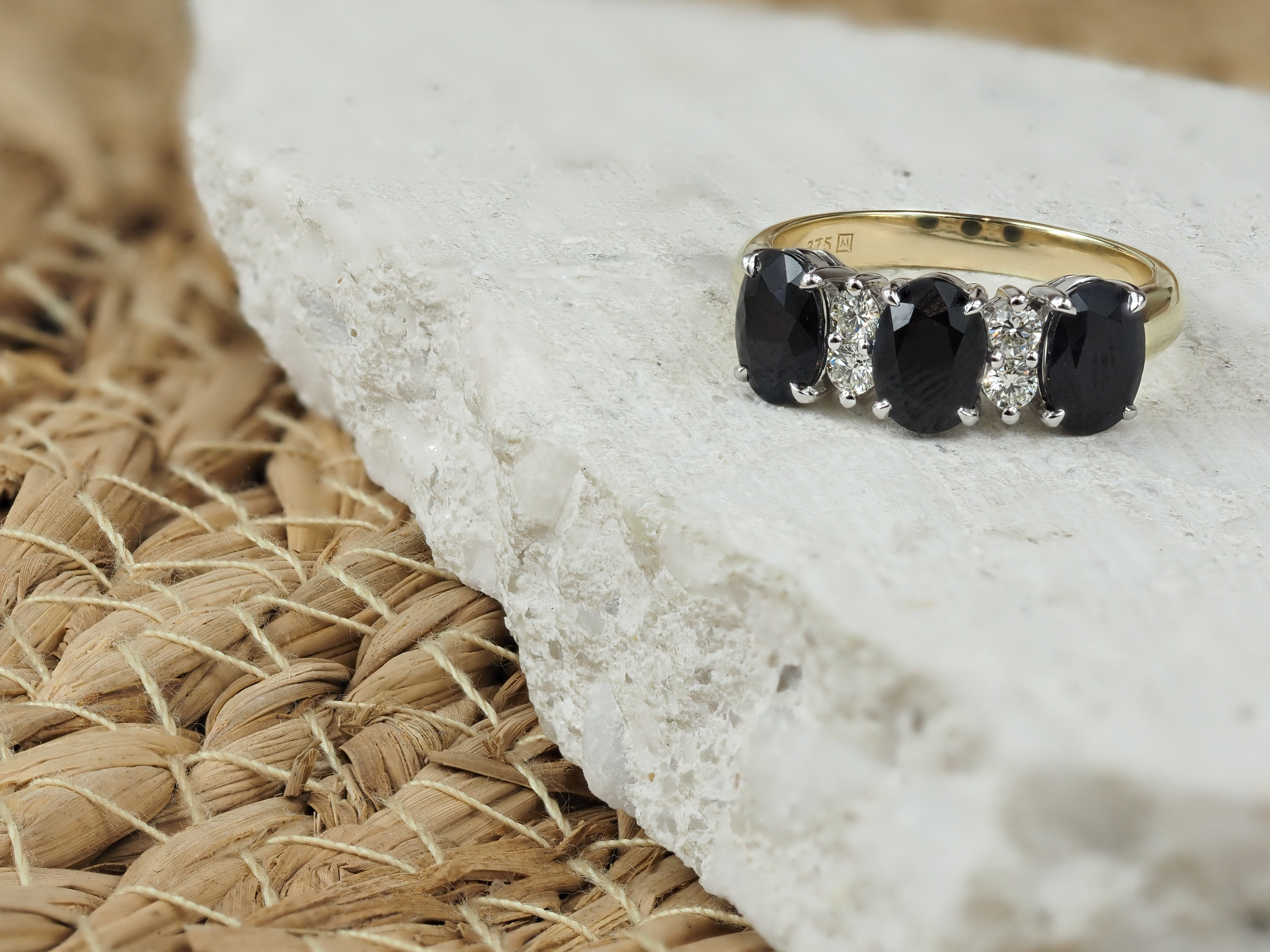 9ct Yellow and White Gold Sapphire and Diamond ring