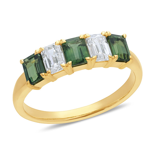 9ct Yellow Gold Green Sapphire and Lab-Grown Diamond Ring, 1.94ct Total