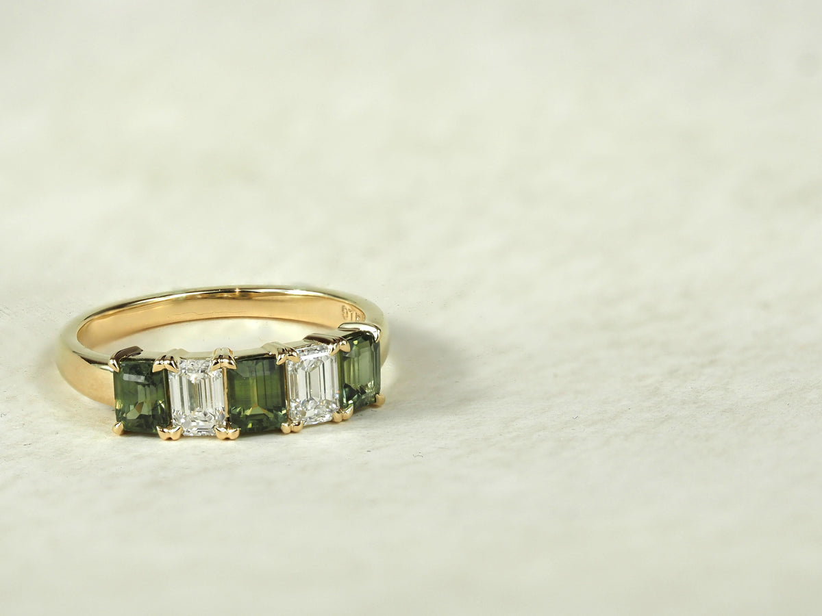 9ct Yellow Gold Green Sapphire and Lab-Grown Diamond Ring, 1.94ct Total