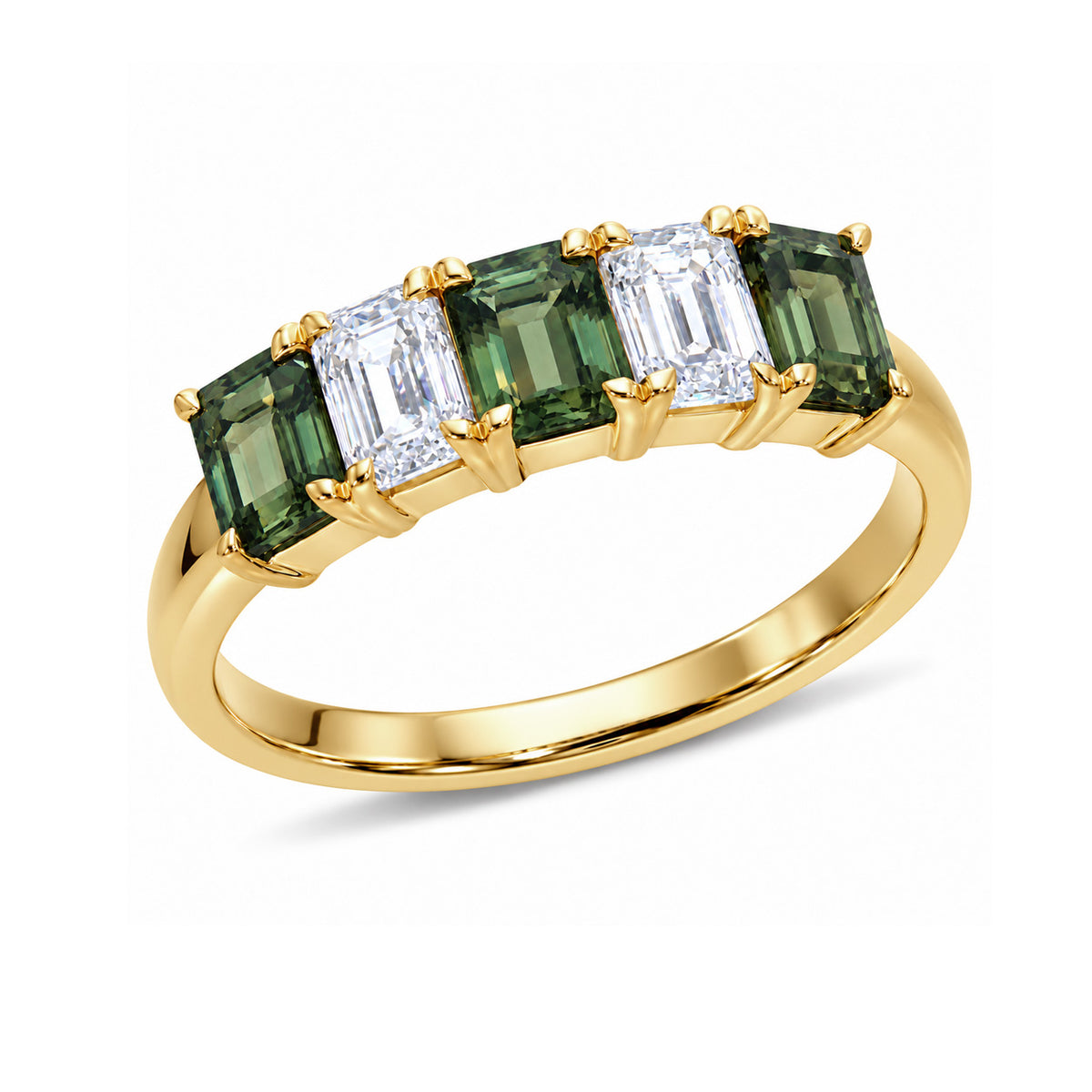 9ct Yellow Gold Green Sapphire and Lab-Grown Diamond Ring, 1.94ct Total