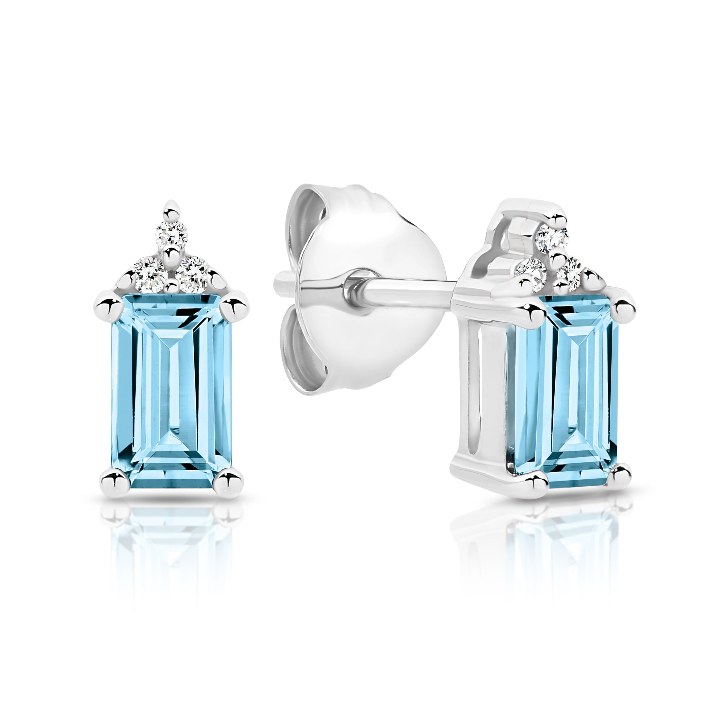 9ct White Gold Blue Topaz and Diamond Studs