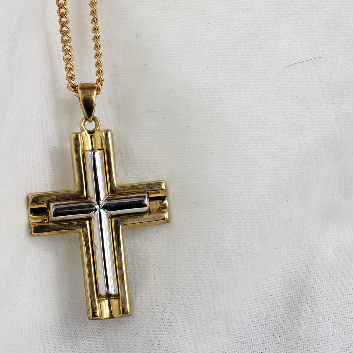 9ct Yellow and White Gold Polished Cross Pendant