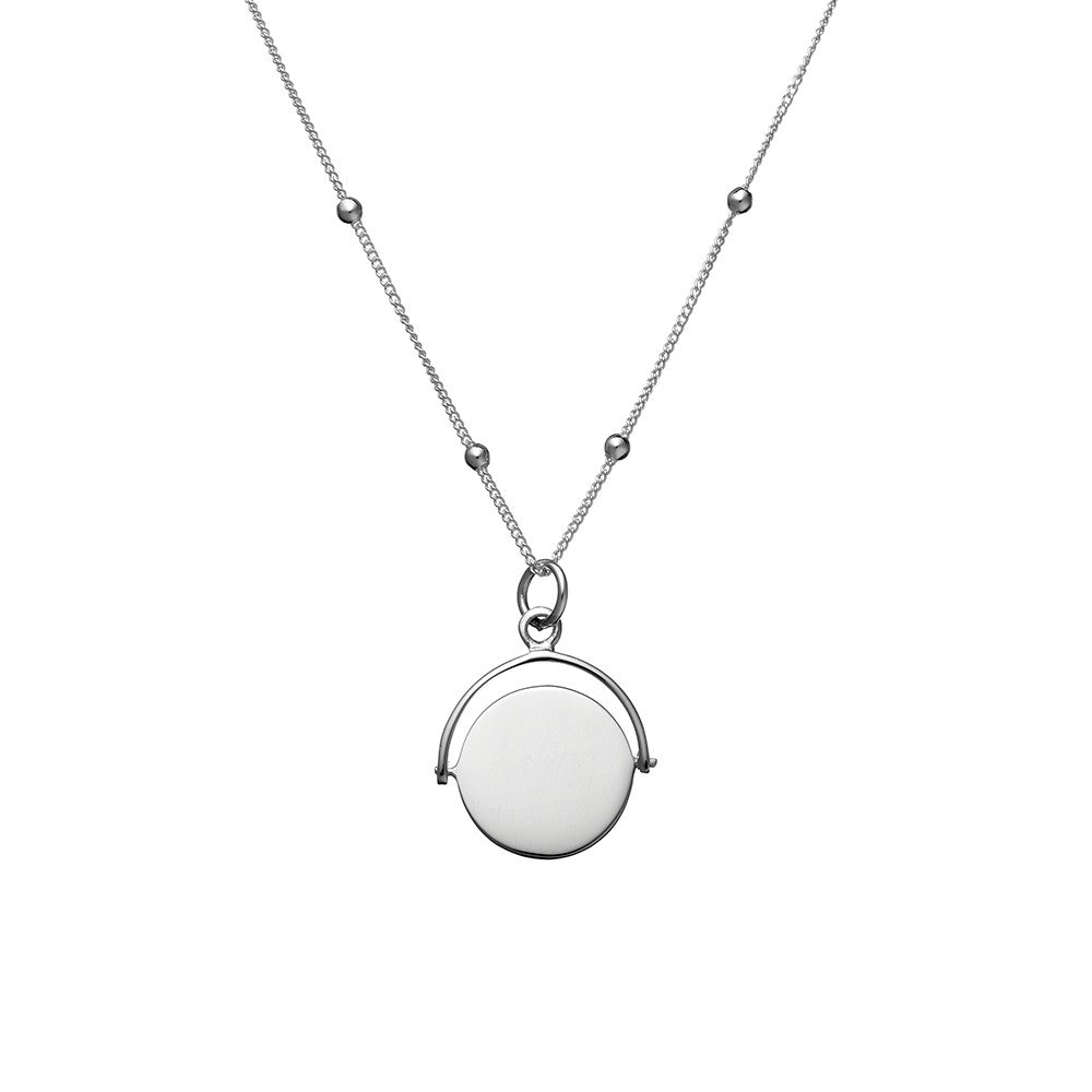 Sterling Silver Disc Pendant and ball chain, 50cm