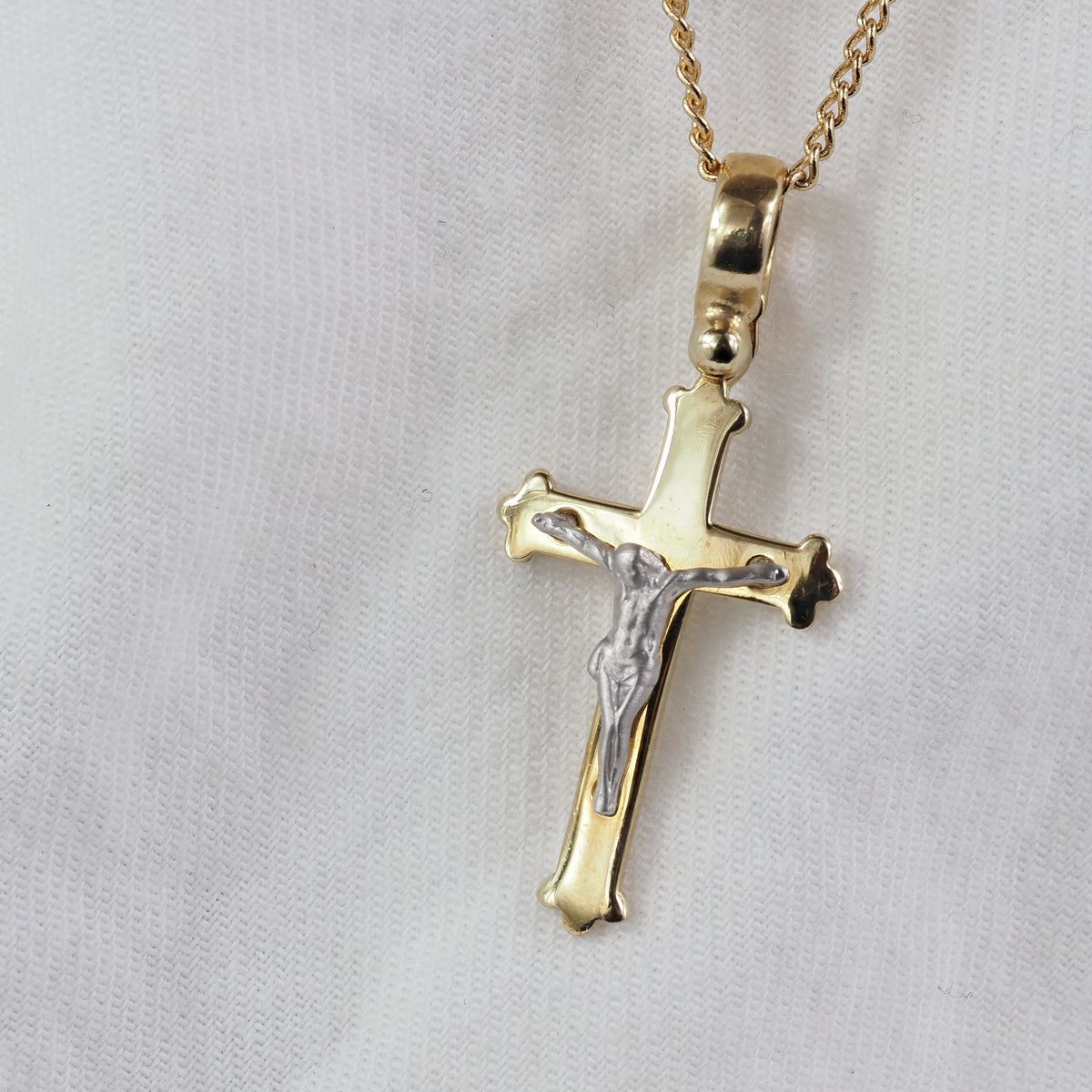 9ct Yellow and White Gold Crucifix