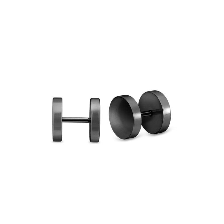 Stainless Steel Black Flat Circle Stud Earrings, 6mm
